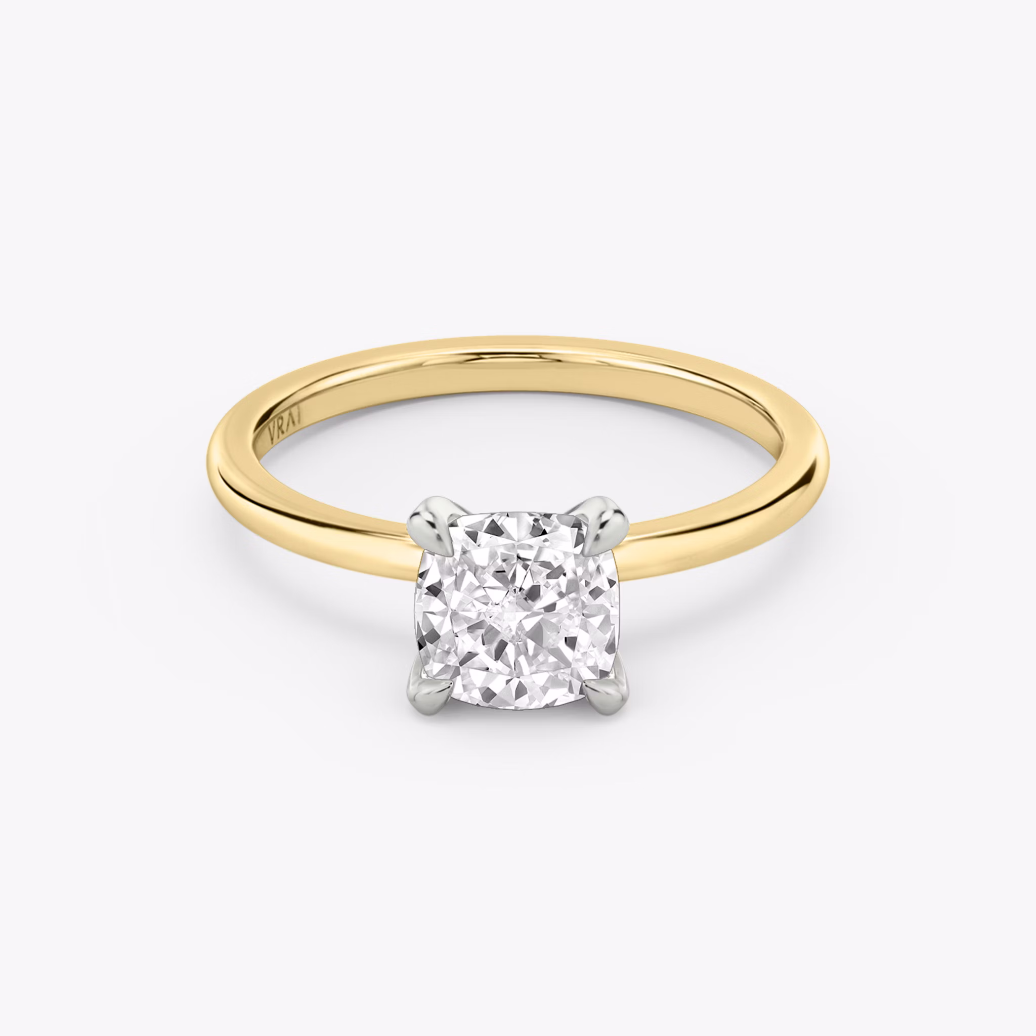 The Classic | Cushion | 18k | Yellow Gold and Platinum | bandAccent: Plain | bandWidth: standard | diamondOrientation: vertical | caratWeight: other