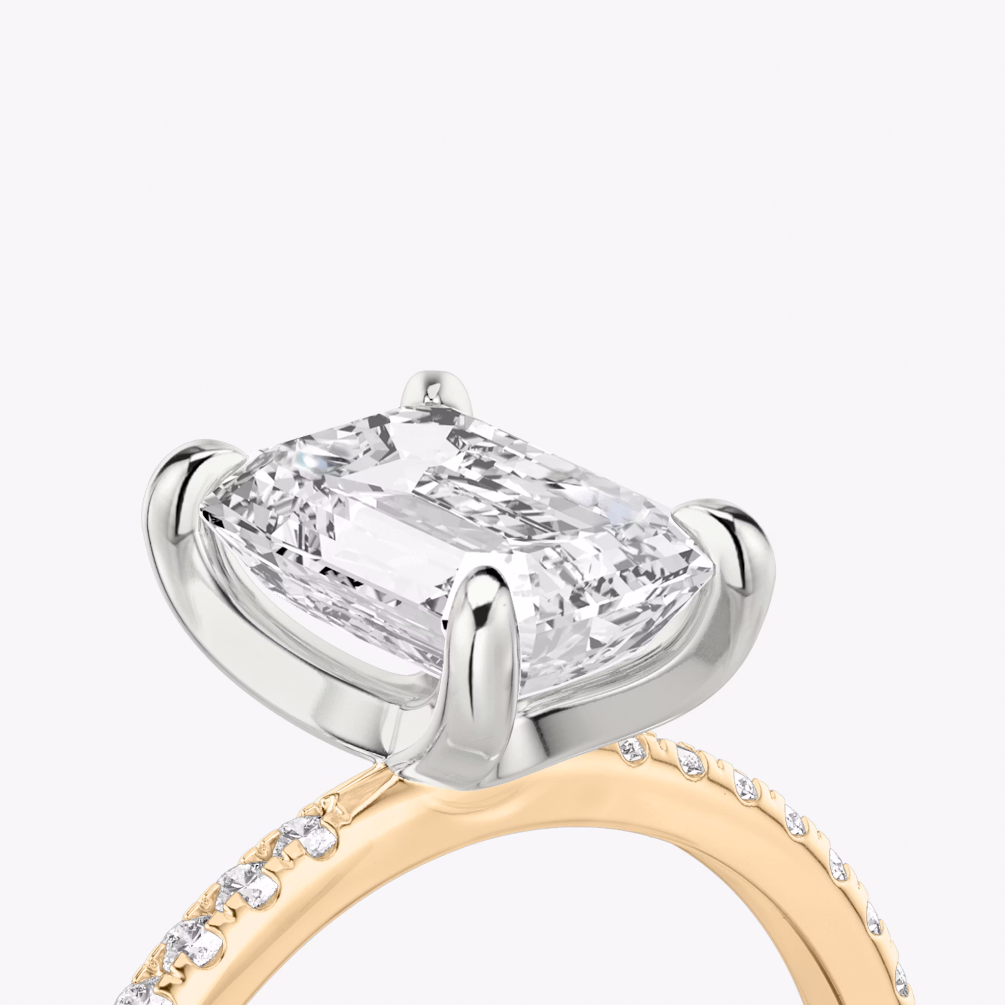 The Classic | Emerald | 14k | Rose Gold and Platinum | bandAccent: Pavé | bandWidth: standard | diamondOrientation: vertical | caratWeight: other