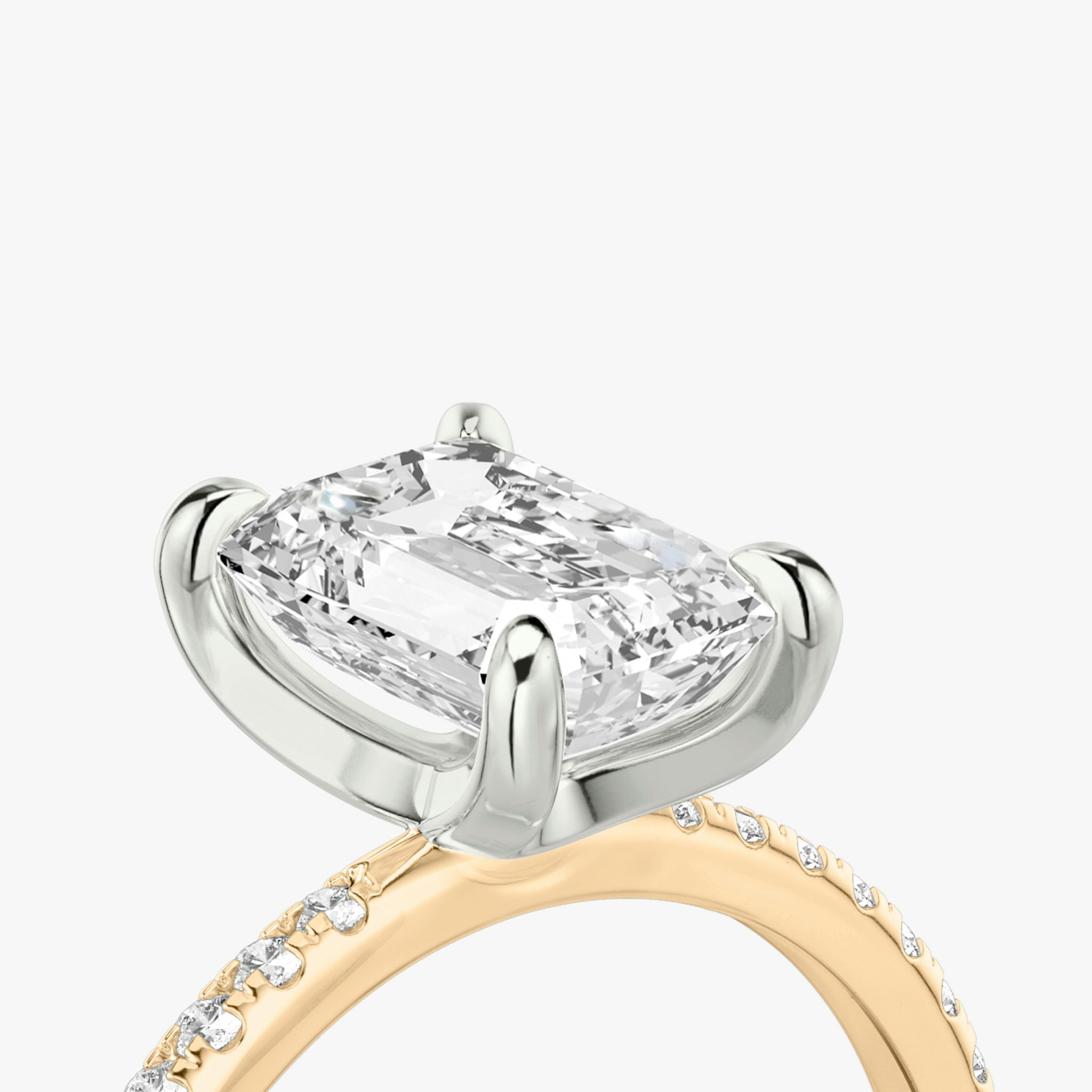 The Classic | Emerald | 14k | Rose Gold and Platinum | bandAccent: Pavé | bandWidth: standard | diamondOrientation: vertical | caratWeight: other