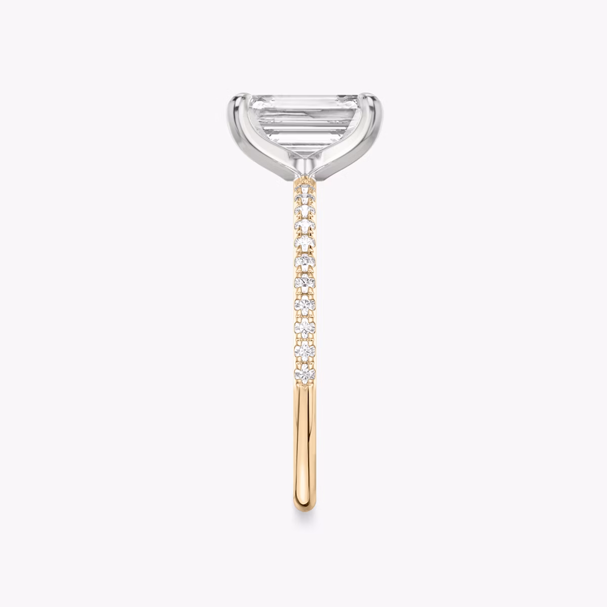 The Classic | Emerald | 14k | Rose Gold and Platinum | bandAccent: Pavé | bandWidth: standard | diamondOrientation: vertical | caratWeight: other