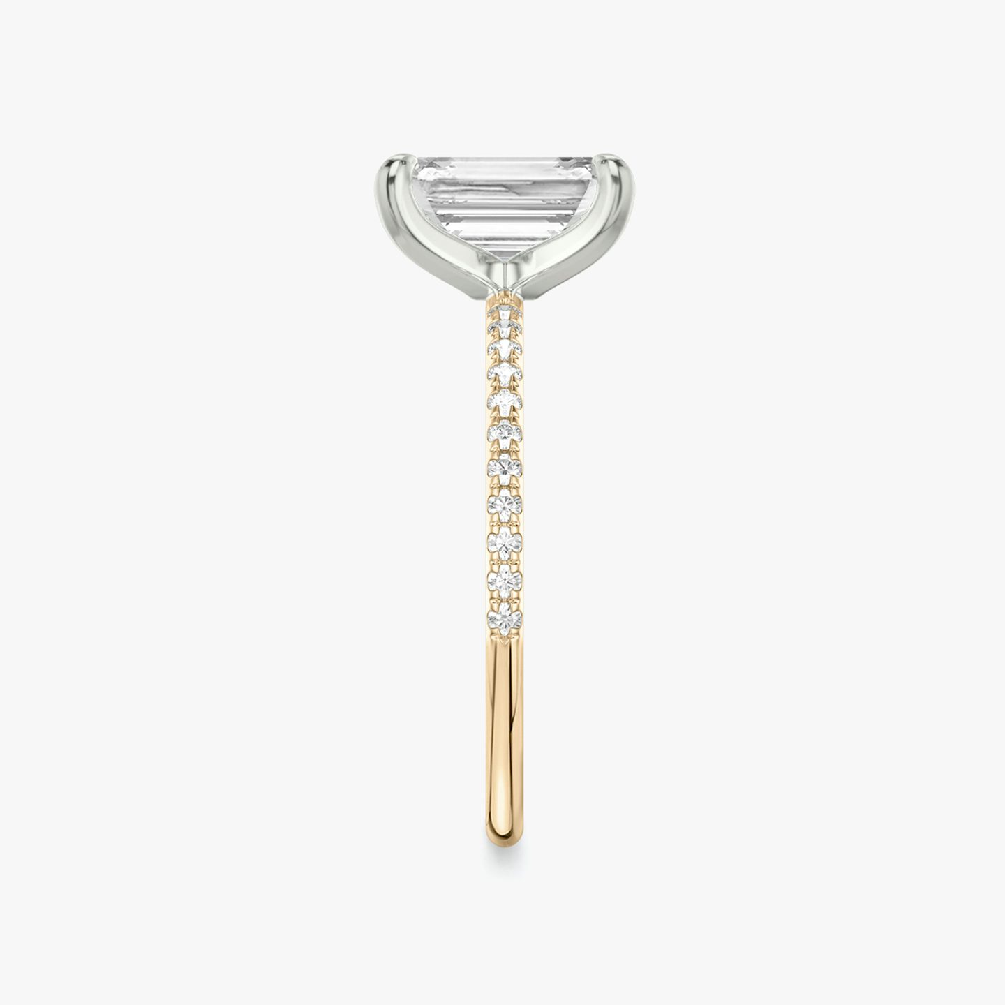 The Classic | Emerald | 14k | Rose Gold and Platinum | bandAccent: Pavé | bandWidth: standard | diamondOrientation: vertical | caratWeight: other