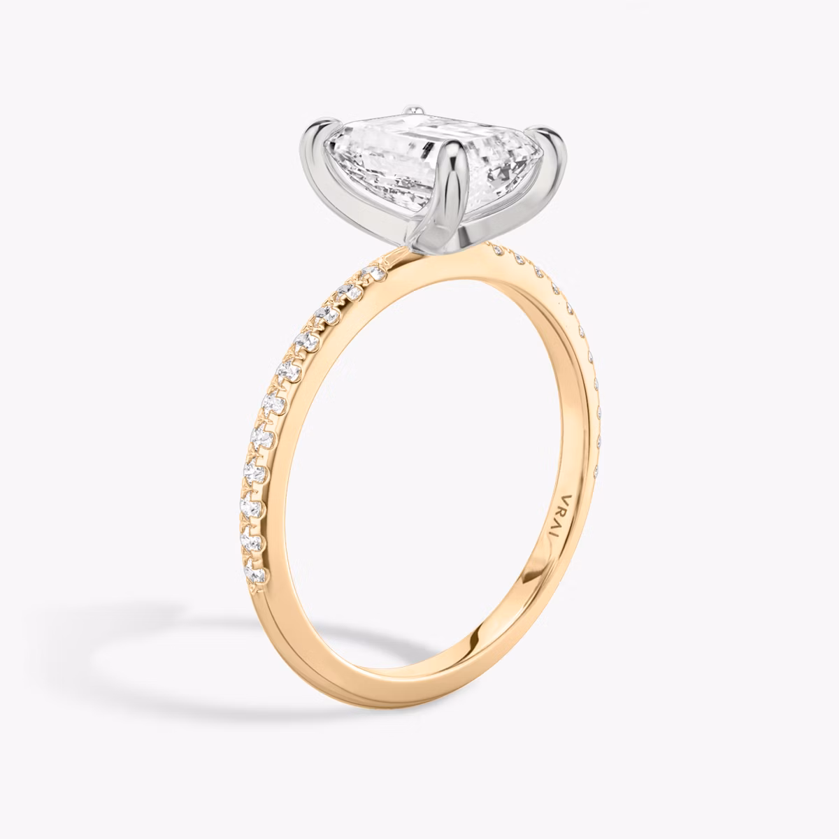 The Classic | Emerald | 14k | Rose Gold and Platinum | bandAccent: Pavé | bandWidth: standard | diamondOrientation: vertical | caratWeight: other