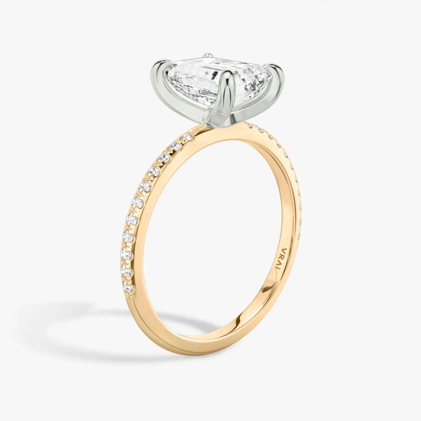 The Classic | Emerald | 14k | Rose Gold and Platinum | bandAccent: Pavé | bandWidth: standard | diamondOrientation: vertical | caratWeight: other