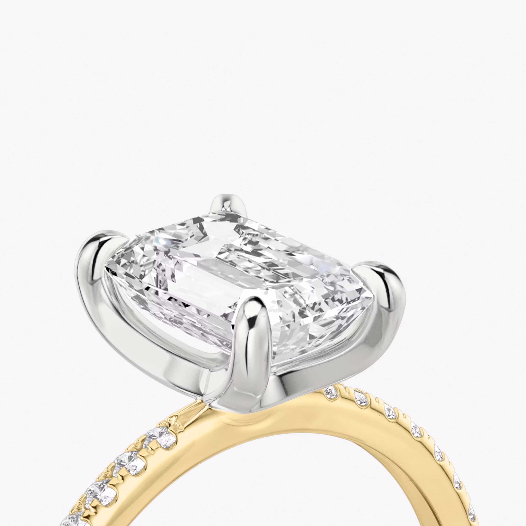 The Classic | Emerald | 18k | Yellow Gold and Platinum | bandAccent: Pavé | bandWidth: standard | diamondOrientation: vertical | caratWeight: other