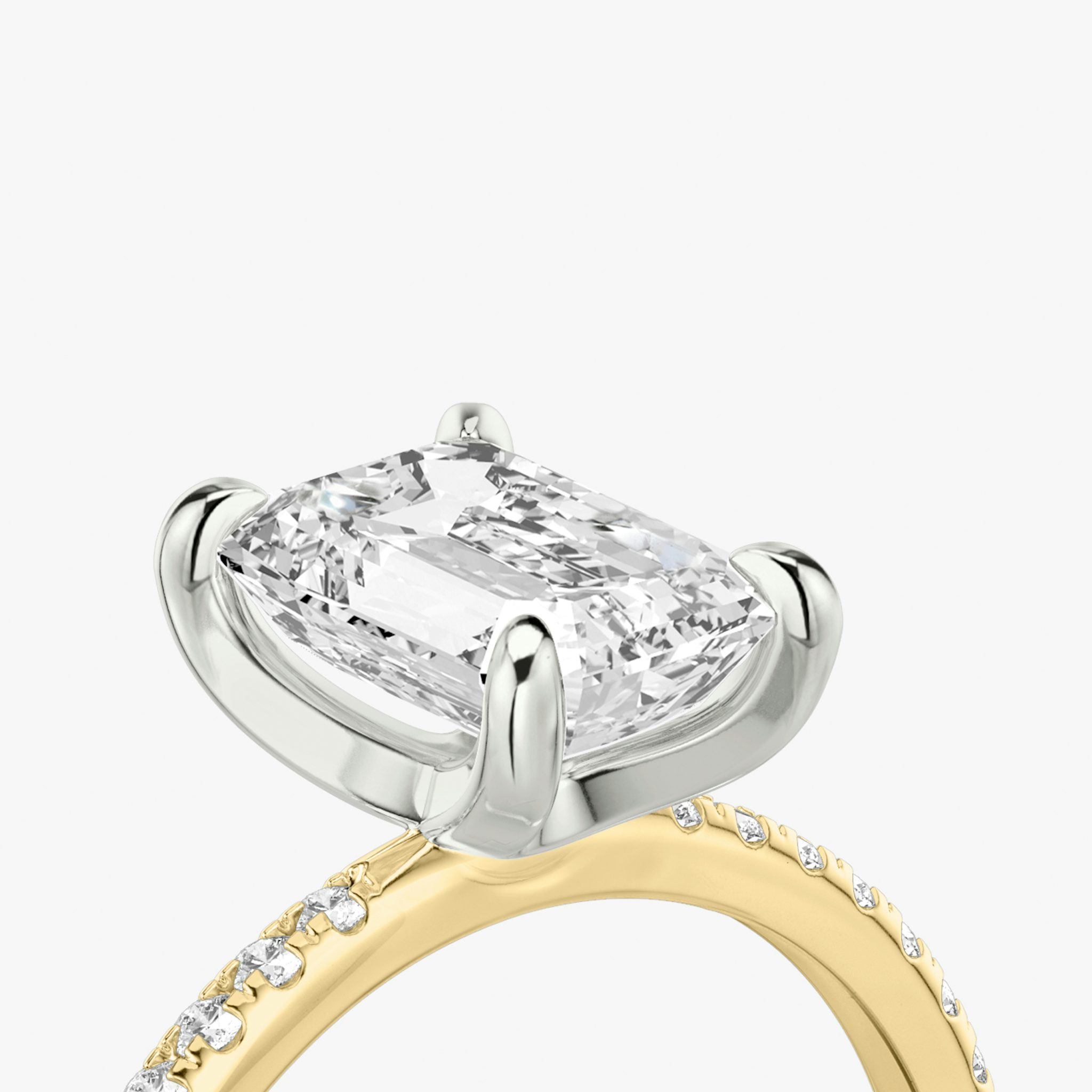 The Classic | Emerald | 18k | Yellow Gold and Platinum | bandAccent: Pavé | bandWidth: standard | diamondOrientation: vertical | caratWeight: other