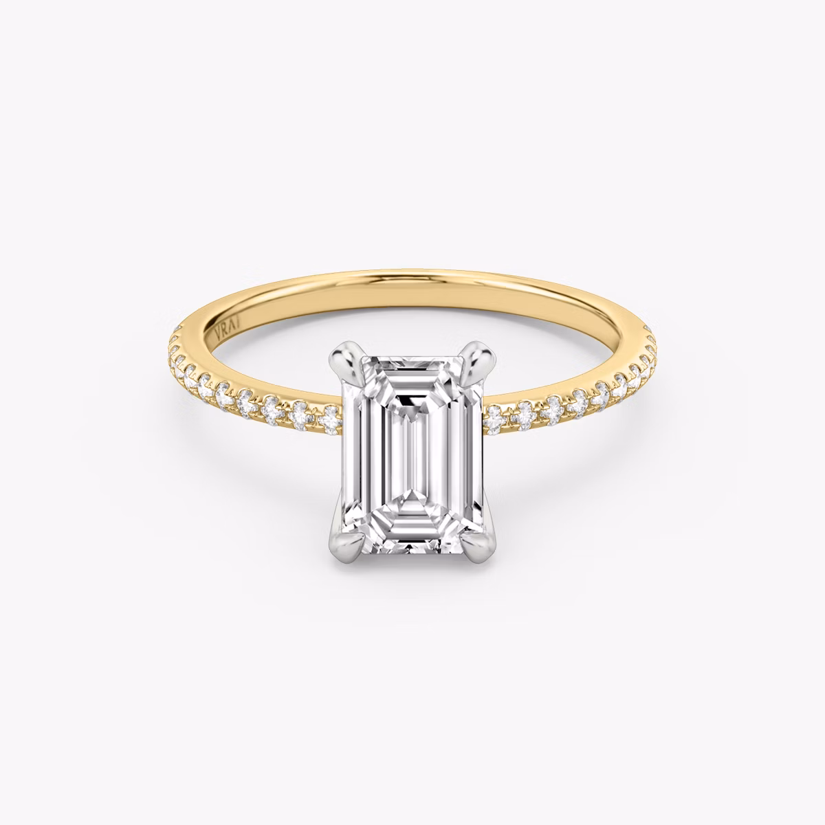 The Classic | Emerald | 18k | Yellow Gold and Platinum | bandAccent: Pavé | bandWidth: standard | diamondOrientation: vertical | caratWeight: other