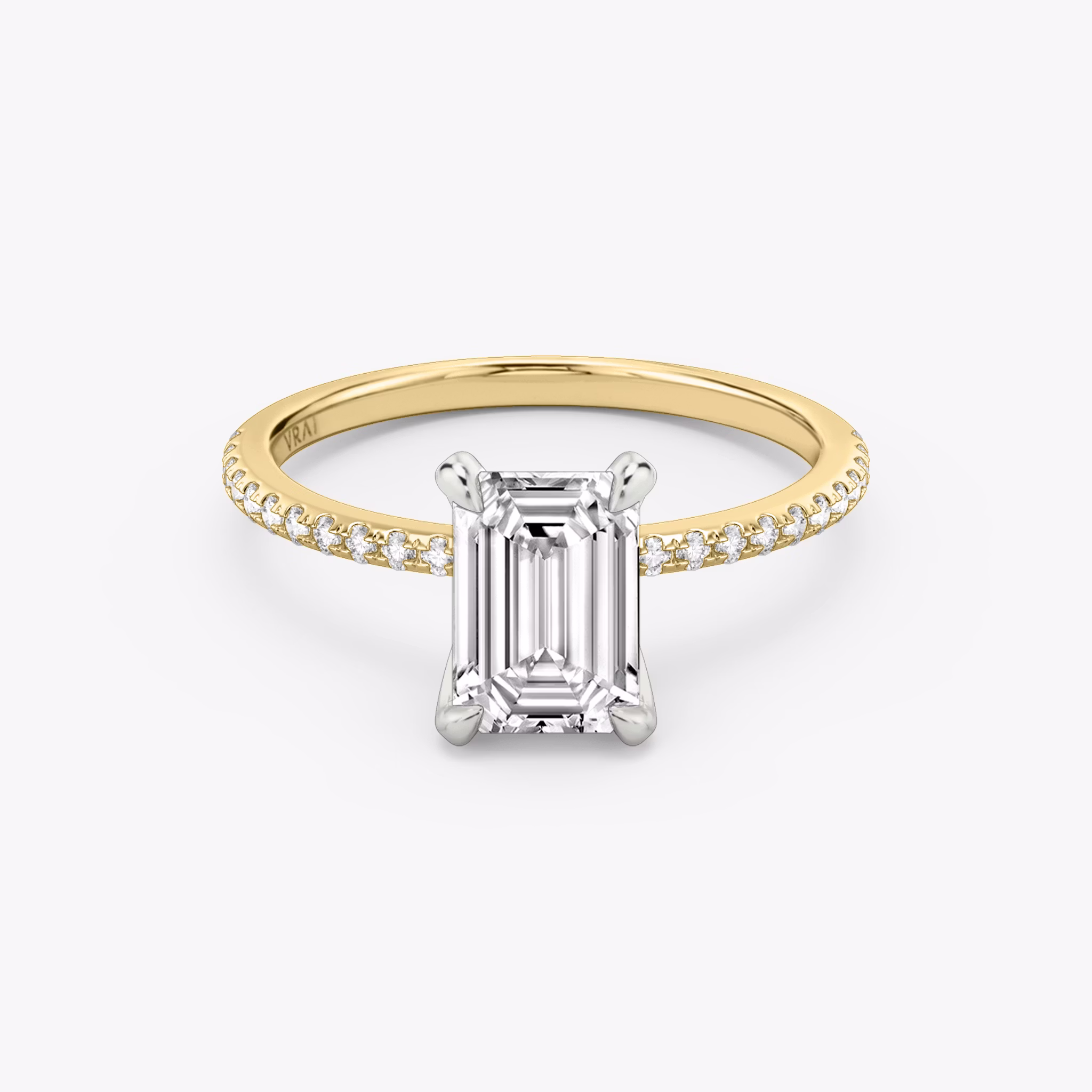 The Classic | Emerald | 18k | Yellow Gold and Platinum | bandAccent: Pavé | bandWidth: standard | diamondOrientation: vertical | caratWeight: other