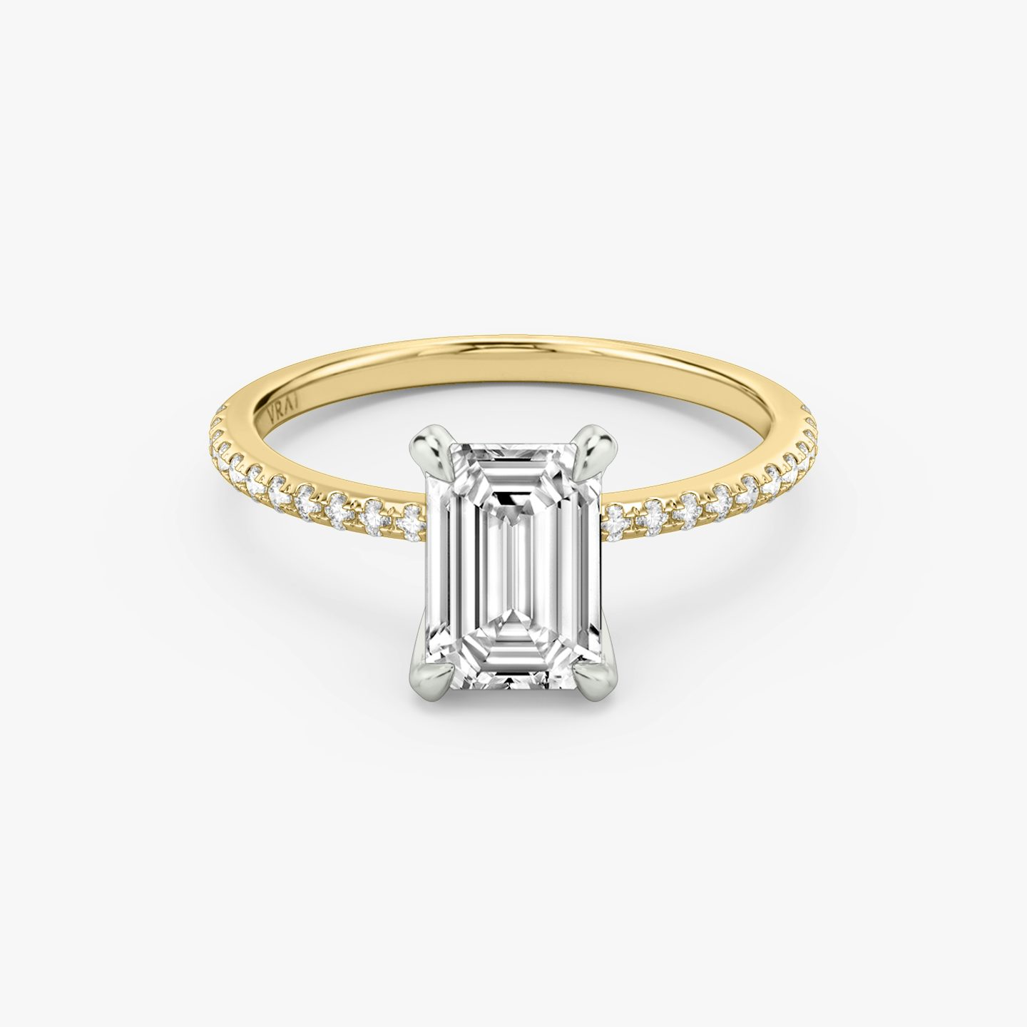 The Classic | Emerald | 18k | Yellow Gold and Platinum | bandAccent: Pavé | bandWidth: standard | diamondOrientation: vertical | caratWeight: other