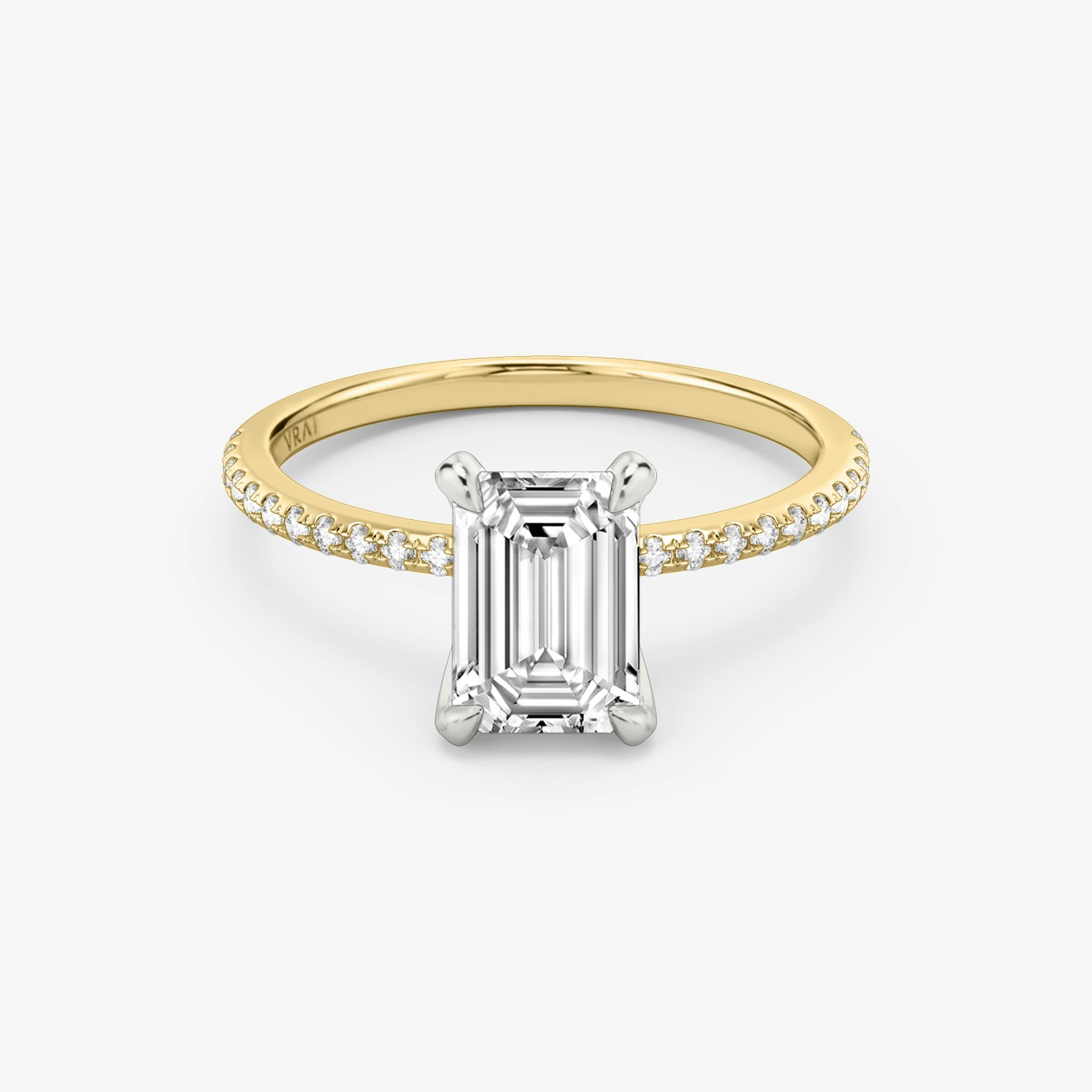 The Classic | Emerald | 18k | Yellow Gold and Platinum | bandAccent: Pavé | bandWidth: standard | diamondOrientation: vertical | caratWeight: other