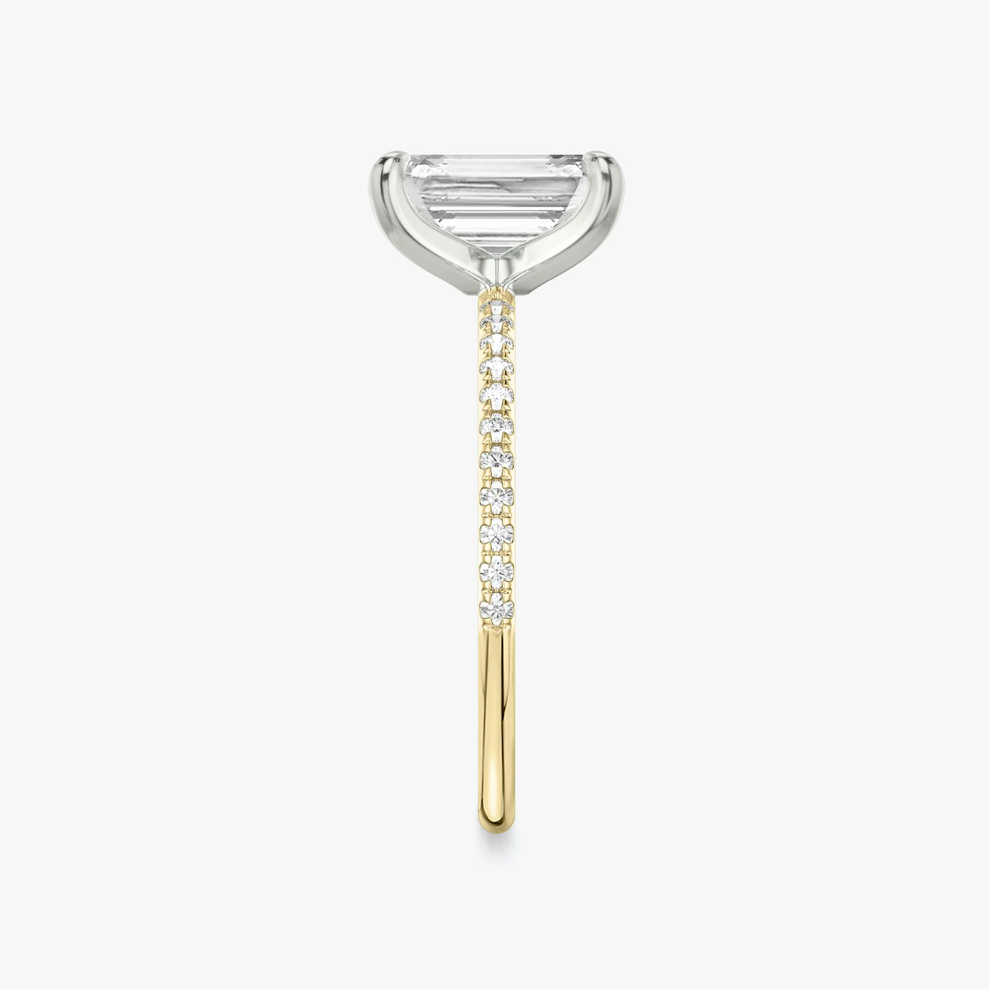 The Classic | Emerald | 18k | Yellow Gold and Platinum | bandAccent: Pavé | bandWidth: standard | diamondOrientation: vertical | caratWeight: other