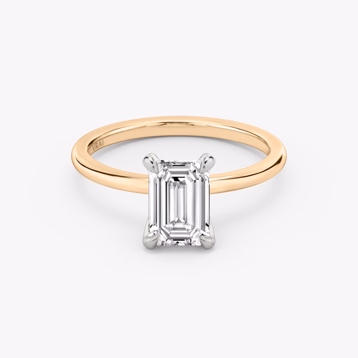The Classic | Emerald | 14k | Rose Gold and Platinum | bandAccent: Plain | bandWidth: standard | diamondOrientation: vertical | caratWeight: other