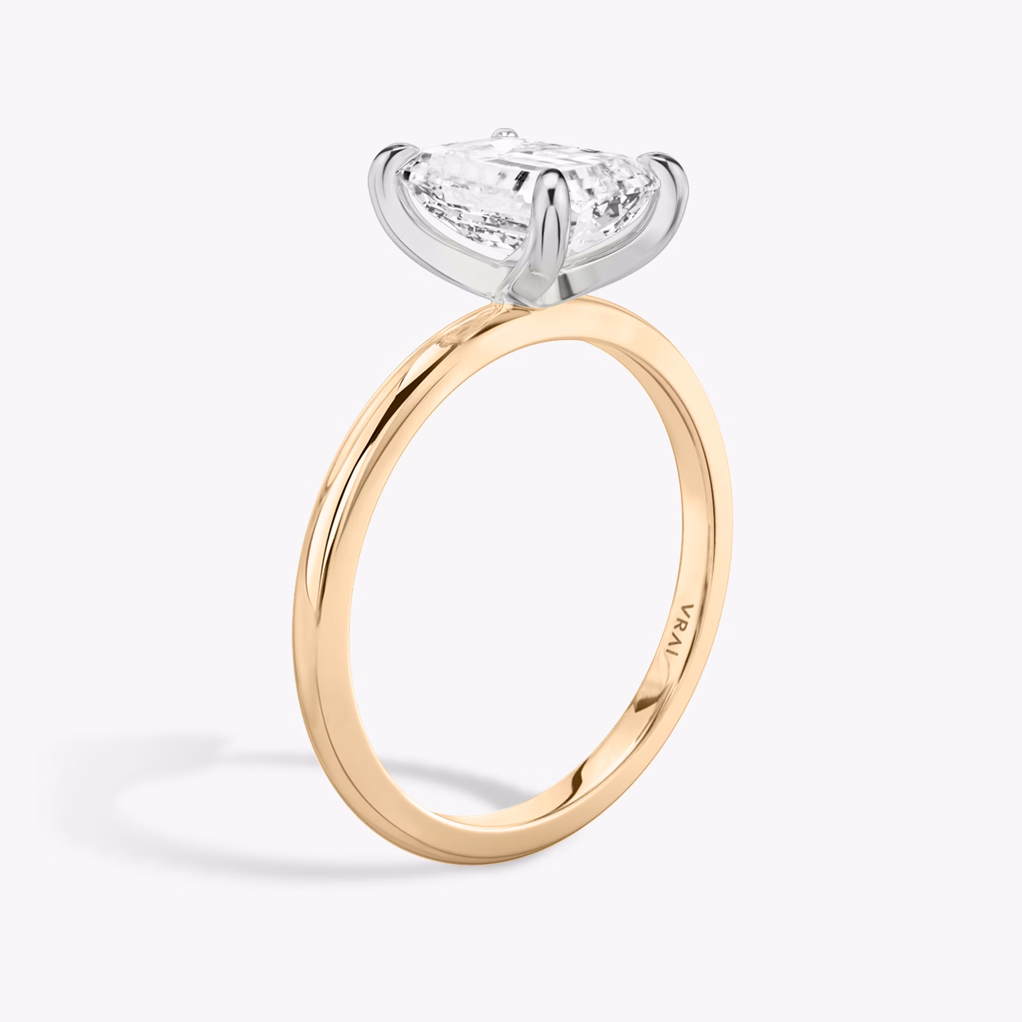 The Classic | Emerald | 14k | Rose Gold and Platinum | bandAccent: Plain | bandWidth: standard | diamondOrientation: vertical | caratWeight: other