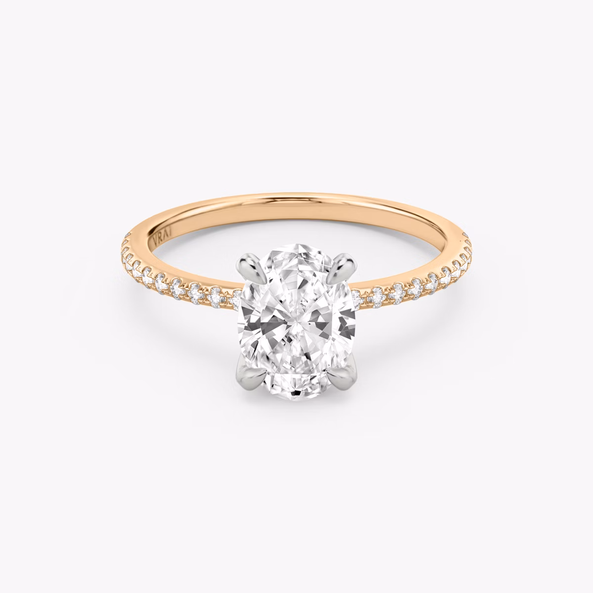 The Classic | Oval | 14k | Rose Gold and Platinum | bandAccent: Pavé | bandWidth: standard | diamondOrientation: vertical | caratWeight: other