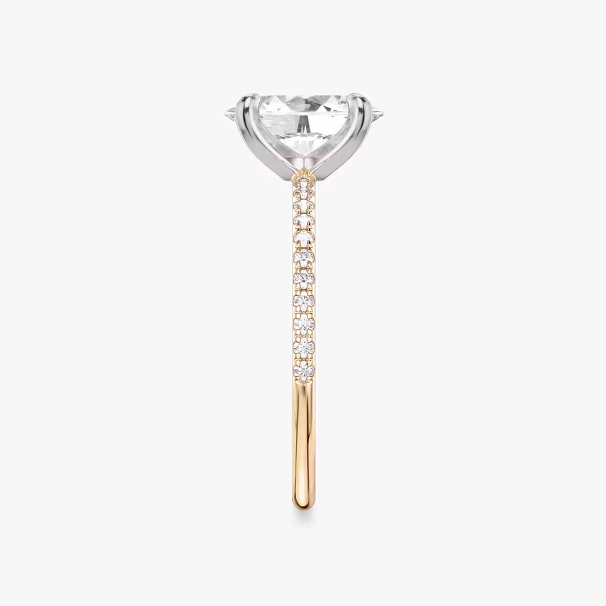 The Classic | Oval | 14k | Rose Gold and Platinum | bandAccent: Pavé | bandWidth: standard | diamondOrientation: vertical | caratWeight: other