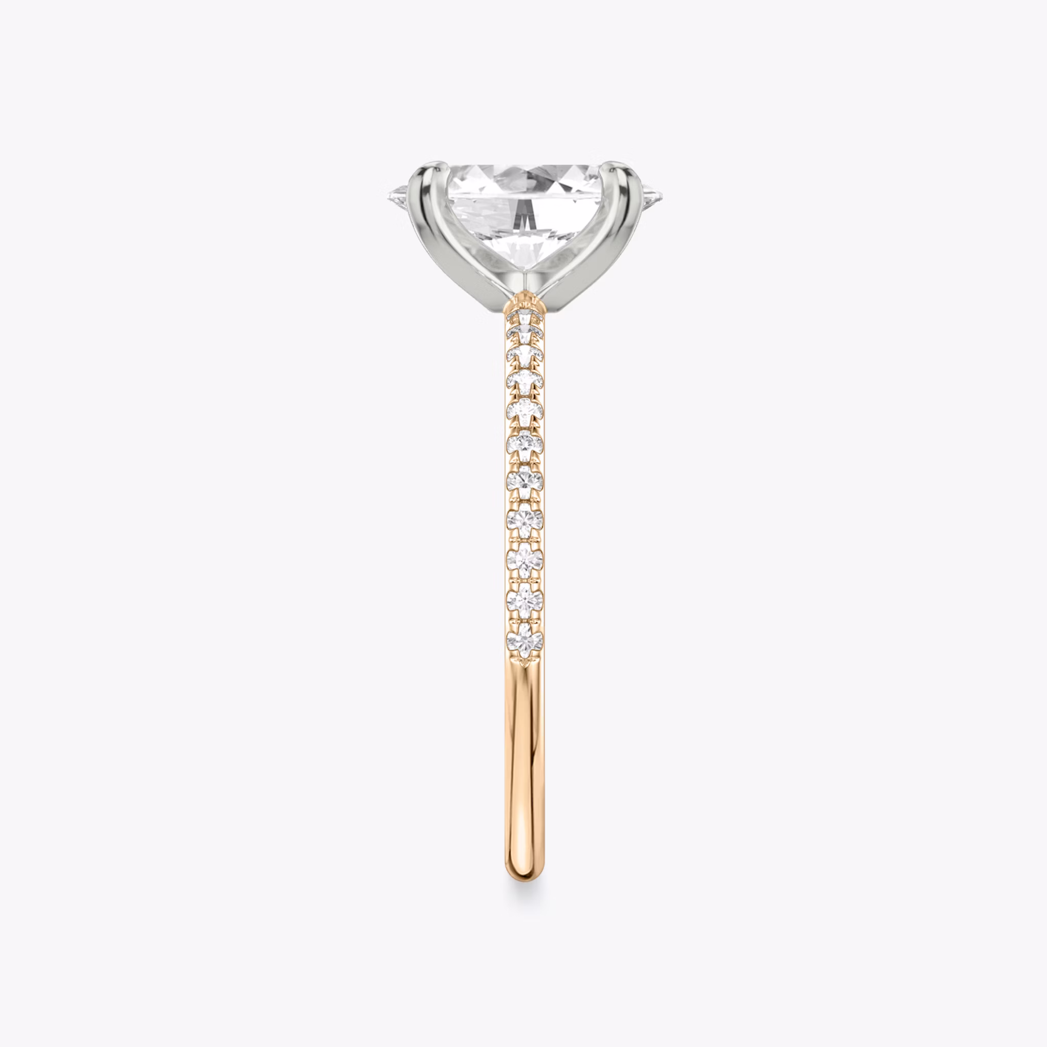 The Classic | Oval | 14k | Rose Gold and Platinum | bandAccent: Pavé | bandWidth: standard | diamondOrientation: vertical | caratWeight: other