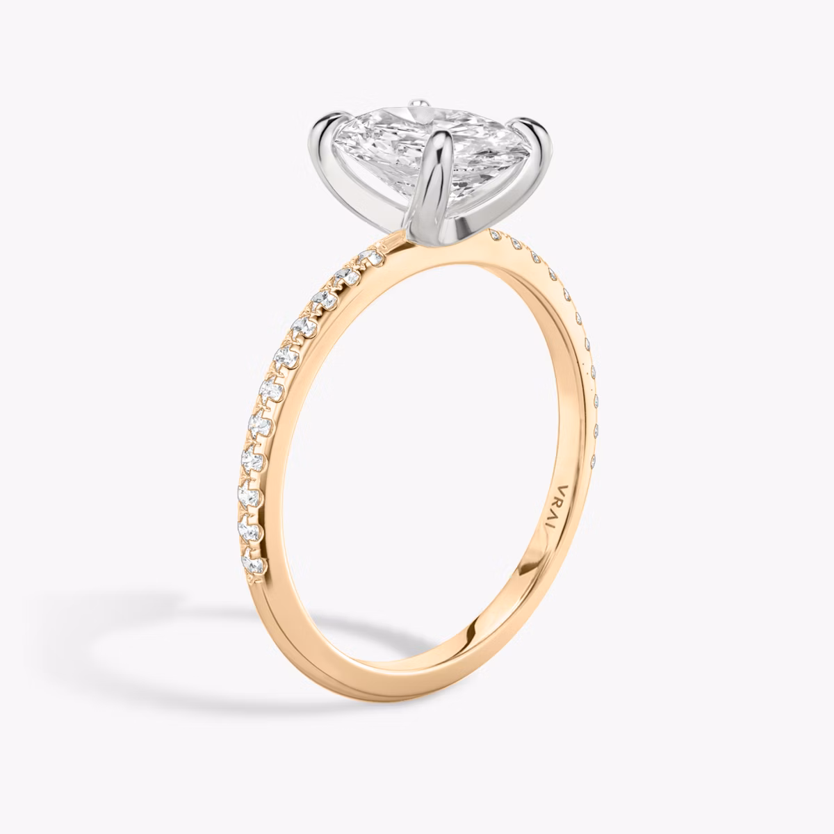 The Classic | Oval | 14k | Rose Gold and Platinum | bandAccent: Pavé | bandWidth: standard | diamondOrientation: vertical | caratWeight: other