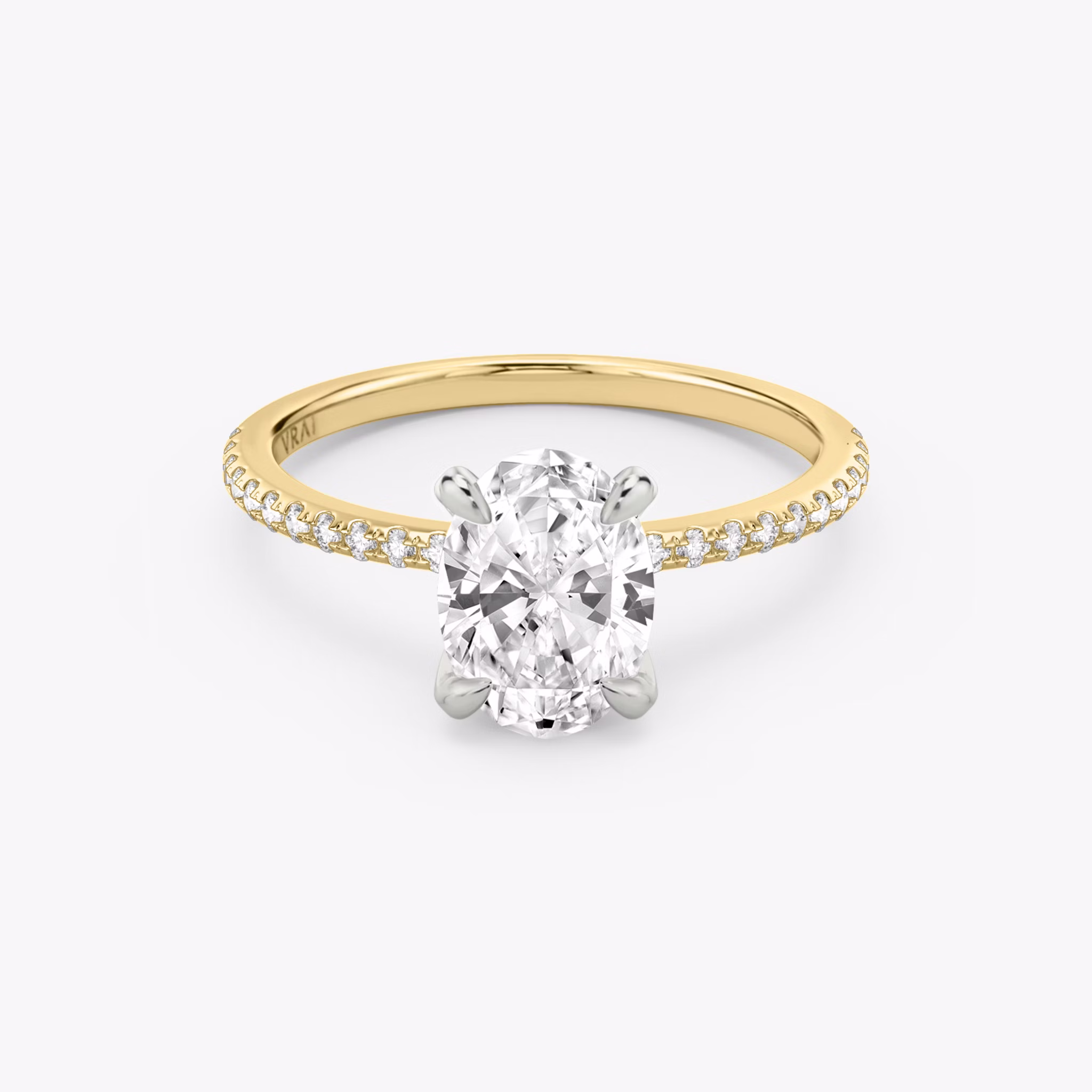 The Classic | Oval | 18k | Yellow Gold and Platinum | bandAccent: Pavé | bandWidth: standard | diamondOrientation: vertical | caratWeight: other