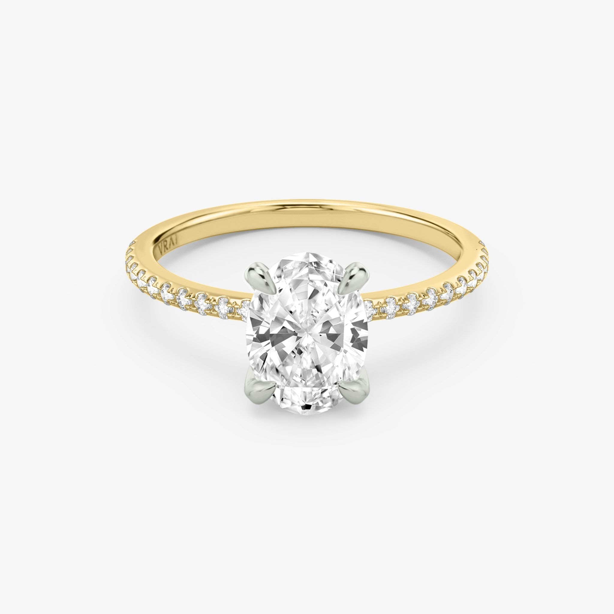 The Classic | Oval | 18k | Yellow Gold and Platinum | bandAccent: Pavé | bandWidth: standard | diamondOrientation: vertical | caratWeight: other