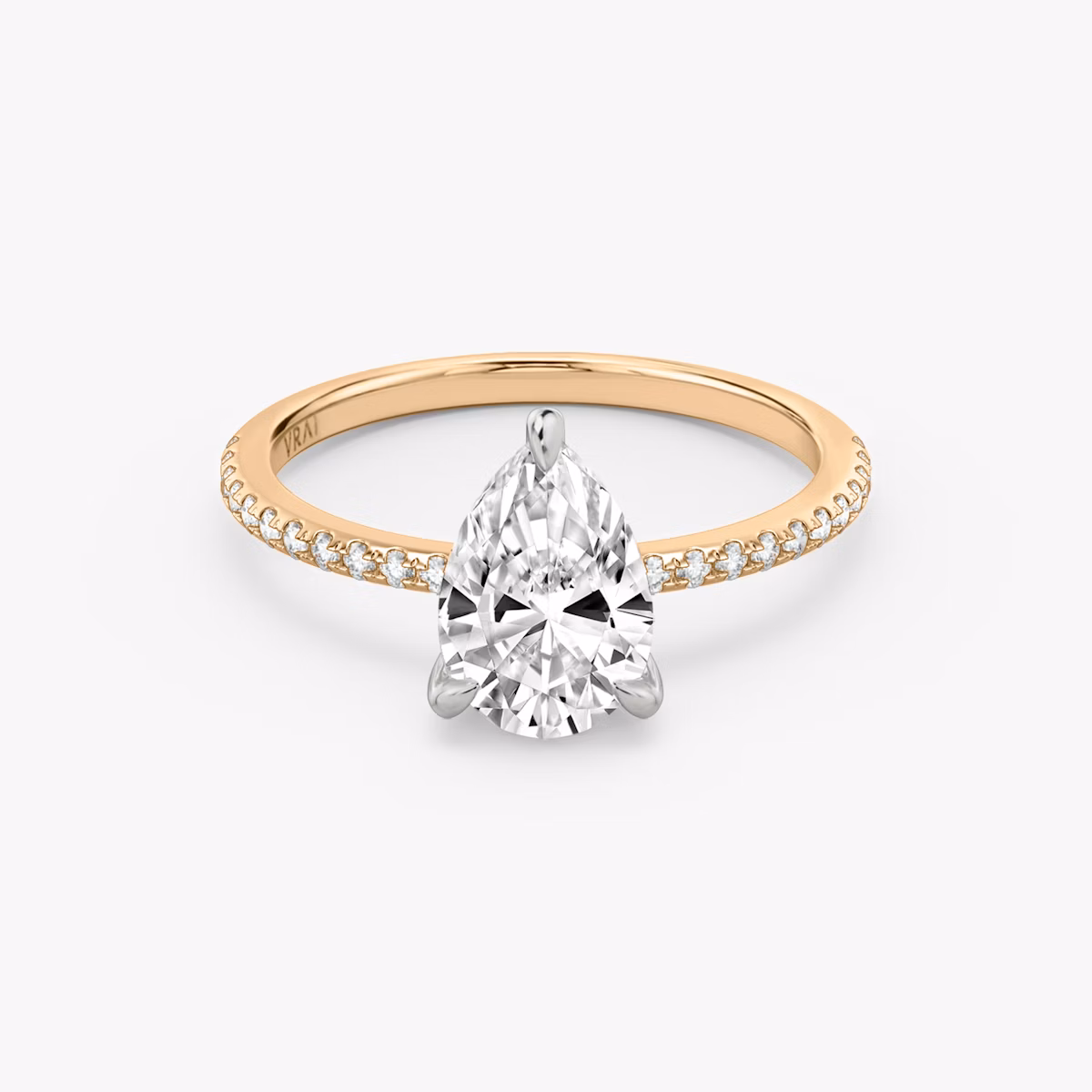 The Classic | Pear | 14k | Rose Gold and Platinum | bandAccent: Pavé | bandWidth: standard | diamondOrientation: vertical | caratWeight: other