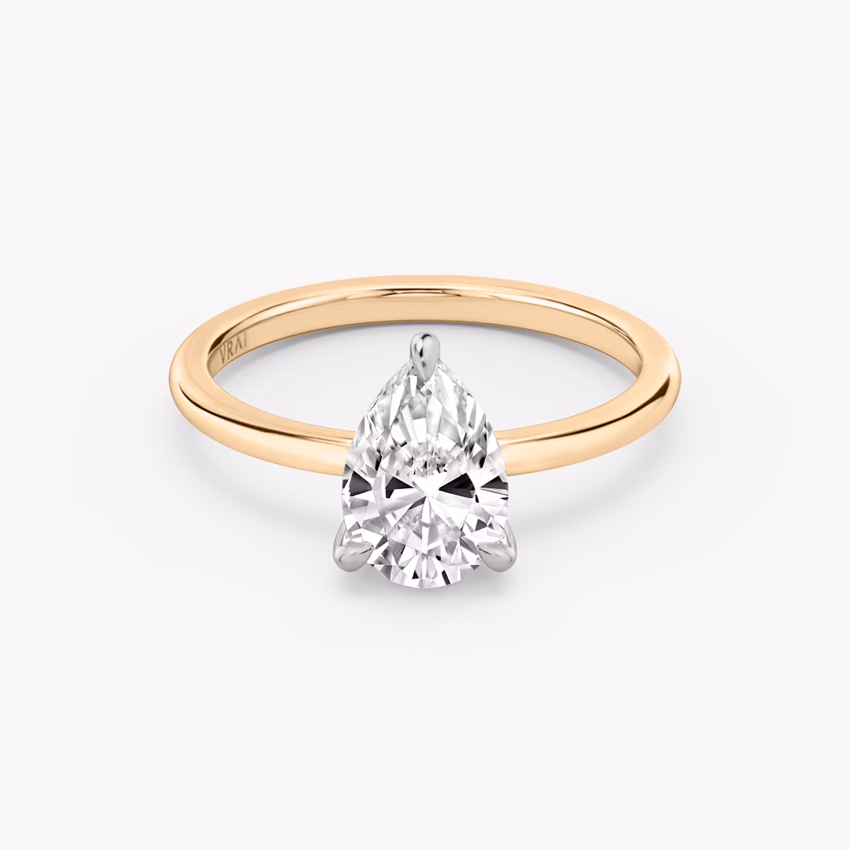 The Classic | Pear | 14k | Rose Gold and Platinum | bandAccent: Plain | bandWidth: standard | diamondOrientation: vertical | caratWeight: other