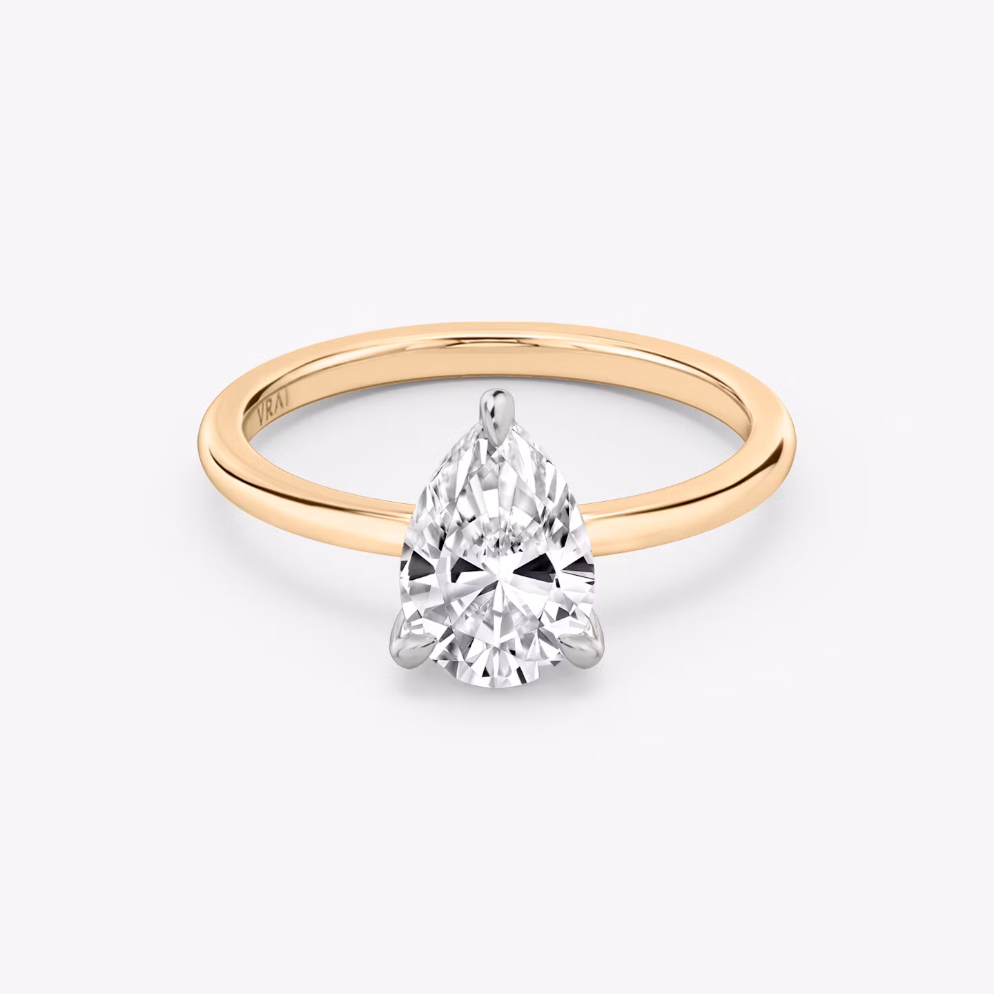 The Classic | Pear | 14k | Rose Gold and Platinum | bandAccent: Plain | bandWidth: standard | diamondOrientation: vertical | caratWeight: other