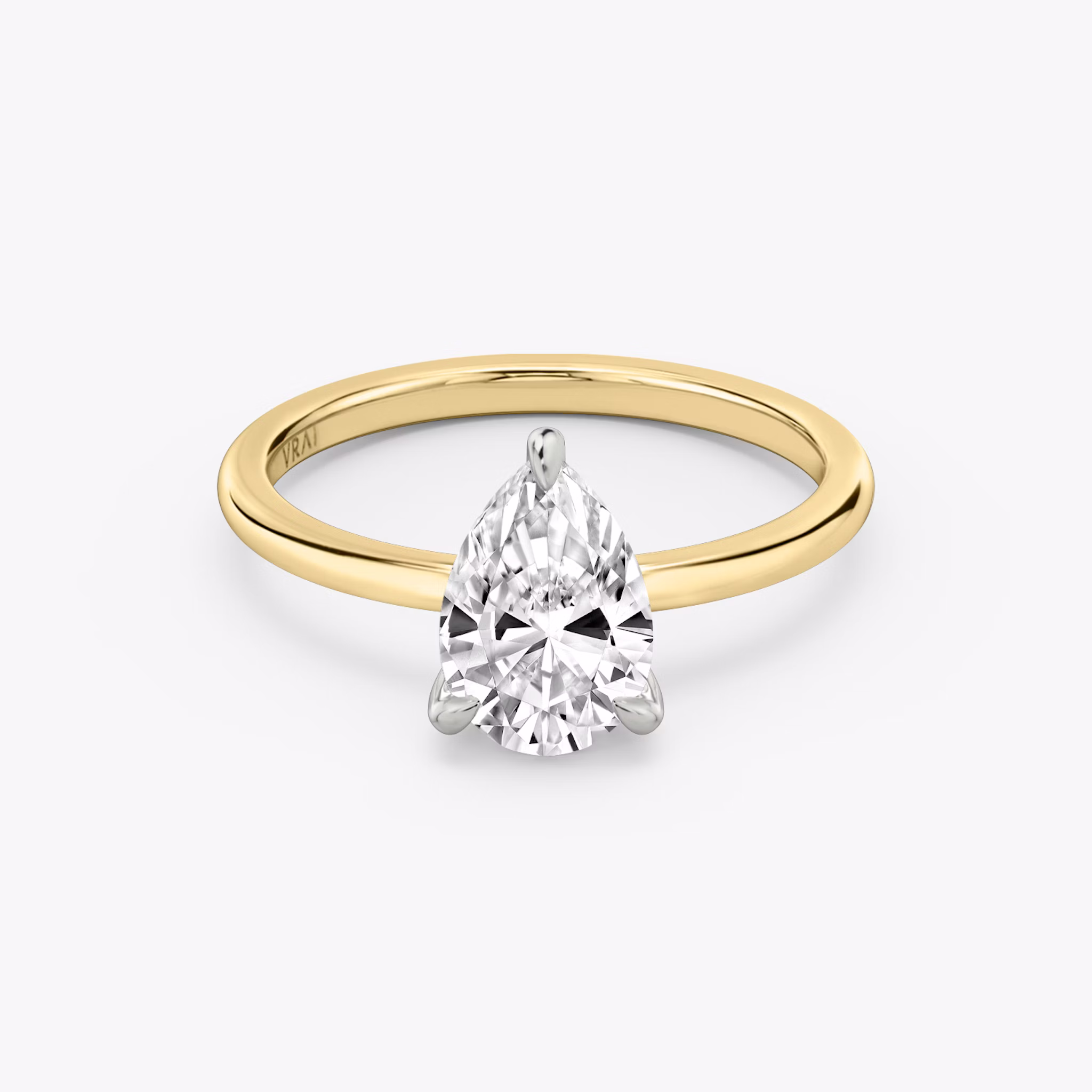 The Classic | Pear | 18k | Yellow Gold and Platinum | bandAccent: Plain | bandWidth: standard | diamondOrientation: vertical | caratWeight: other