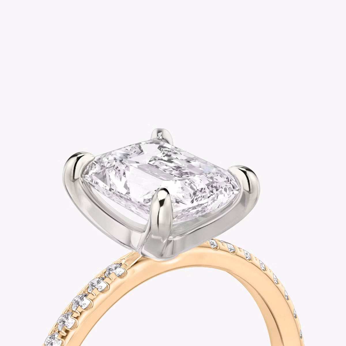 The Classic | Radiant | 14k | Rose Gold and Platinum | bandAccent: Pavé | bandWidth: standard | diamondOrientation: vertical | caratWeight: other