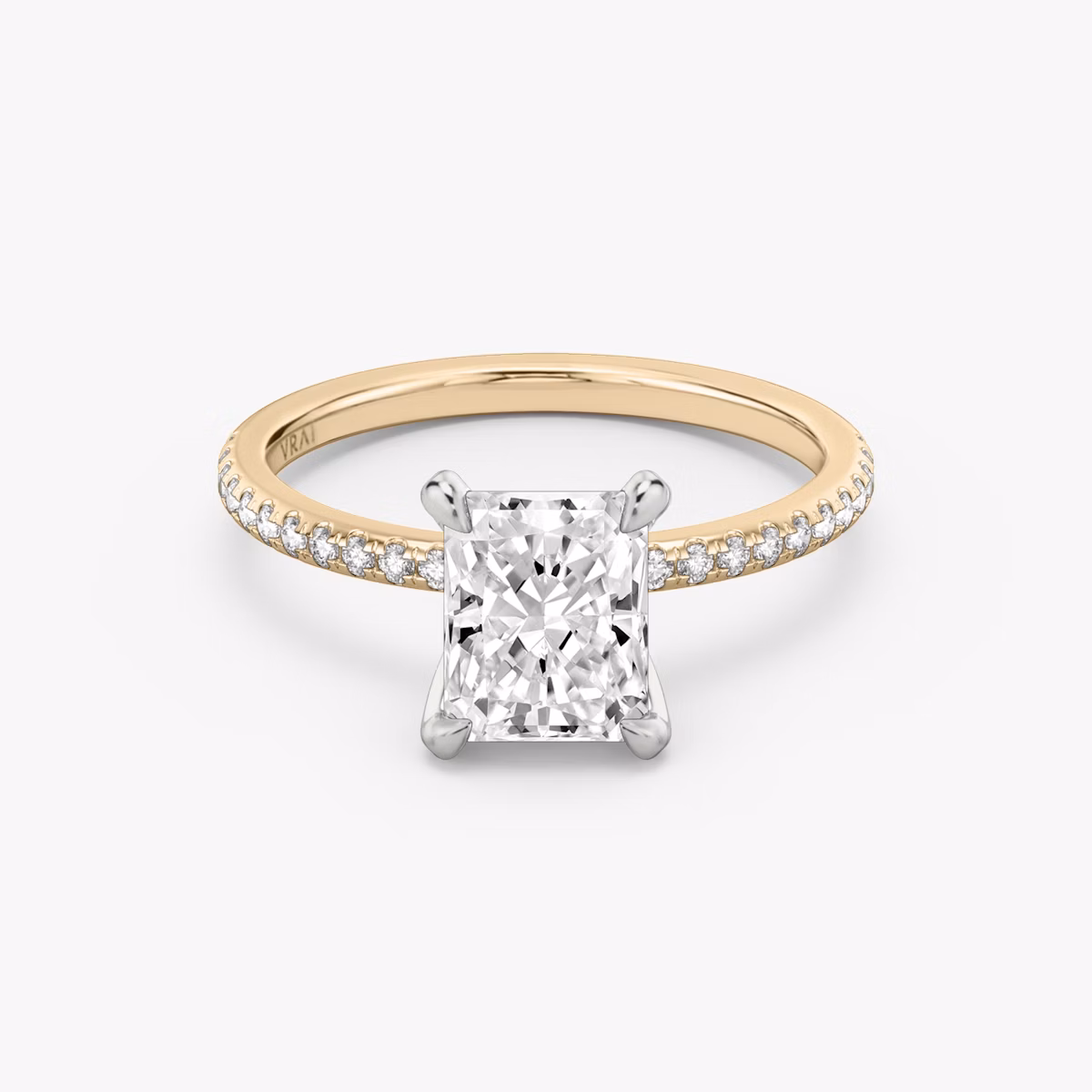The Classic | Radiant | 14k | Rose Gold and Platinum | bandAccent: Pavé | bandWidth: standard | diamondOrientation: vertical | caratWeight: other