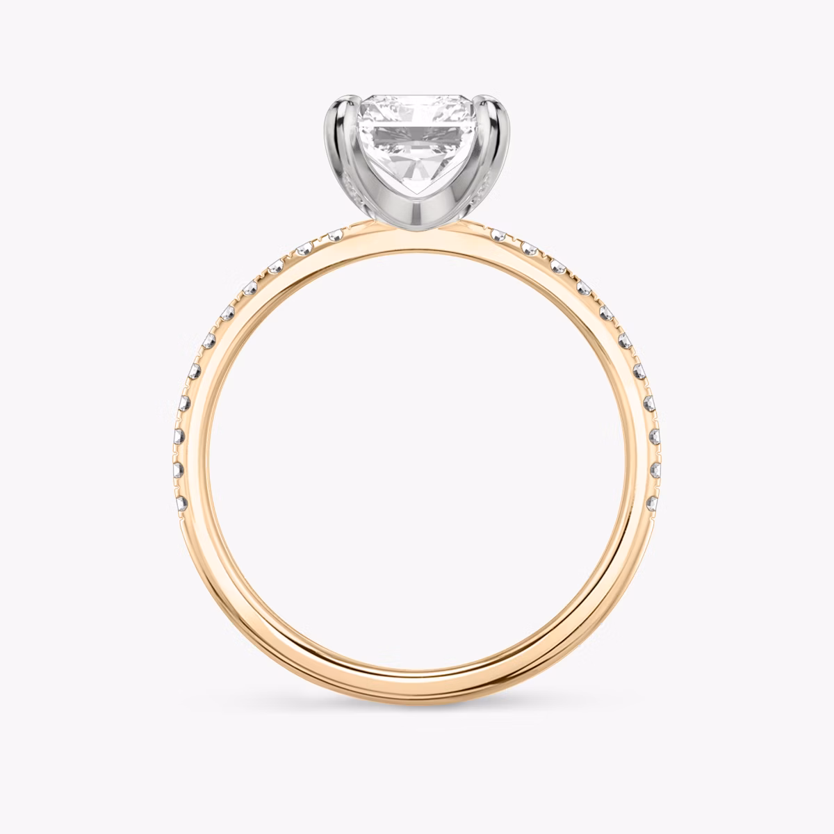 The Classic | Radiant | 14k | Rose Gold and Platinum | bandAccent: Pavé | bandWidth: standard | diamondOrientation: vertical | caratWeight: other