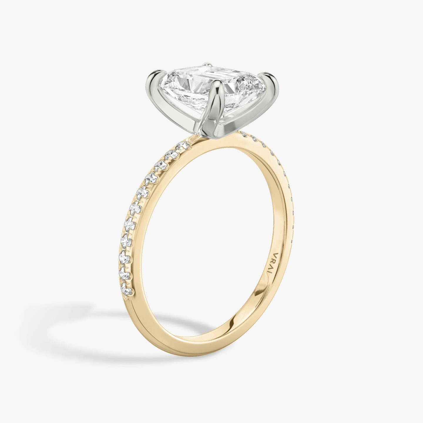 The Classic | Radiant | 14k | Rose Gold and Platinum | bandAccent: Pavé | bandWidth: standard | diamondOrientation: vertical | caratWeight: other