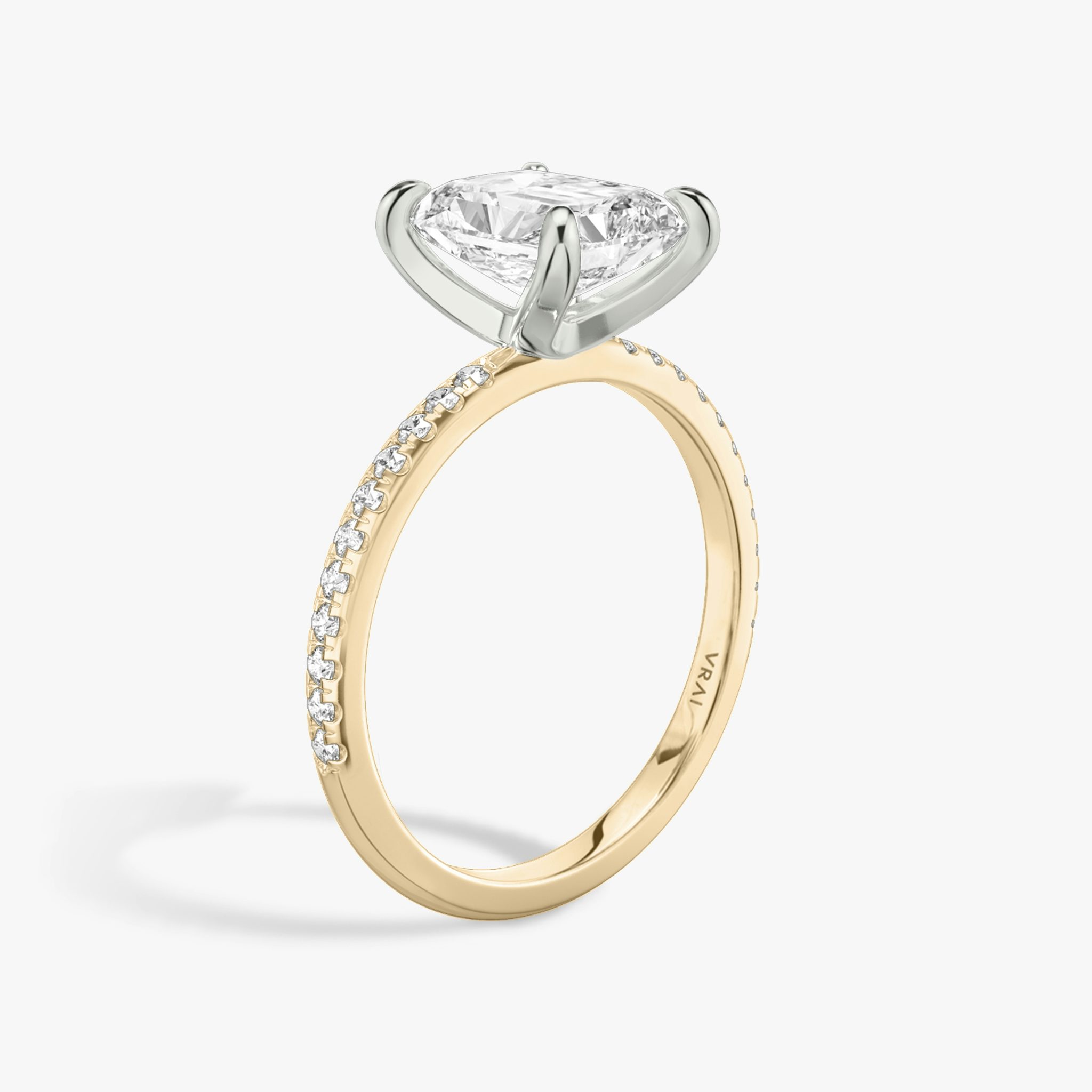 The Classic | Radiant | 14k | Rose Gold and Platinum | bandAccent: Pavé | bandWidth: standard | diamondOrientation: vertical | caratWeight: other