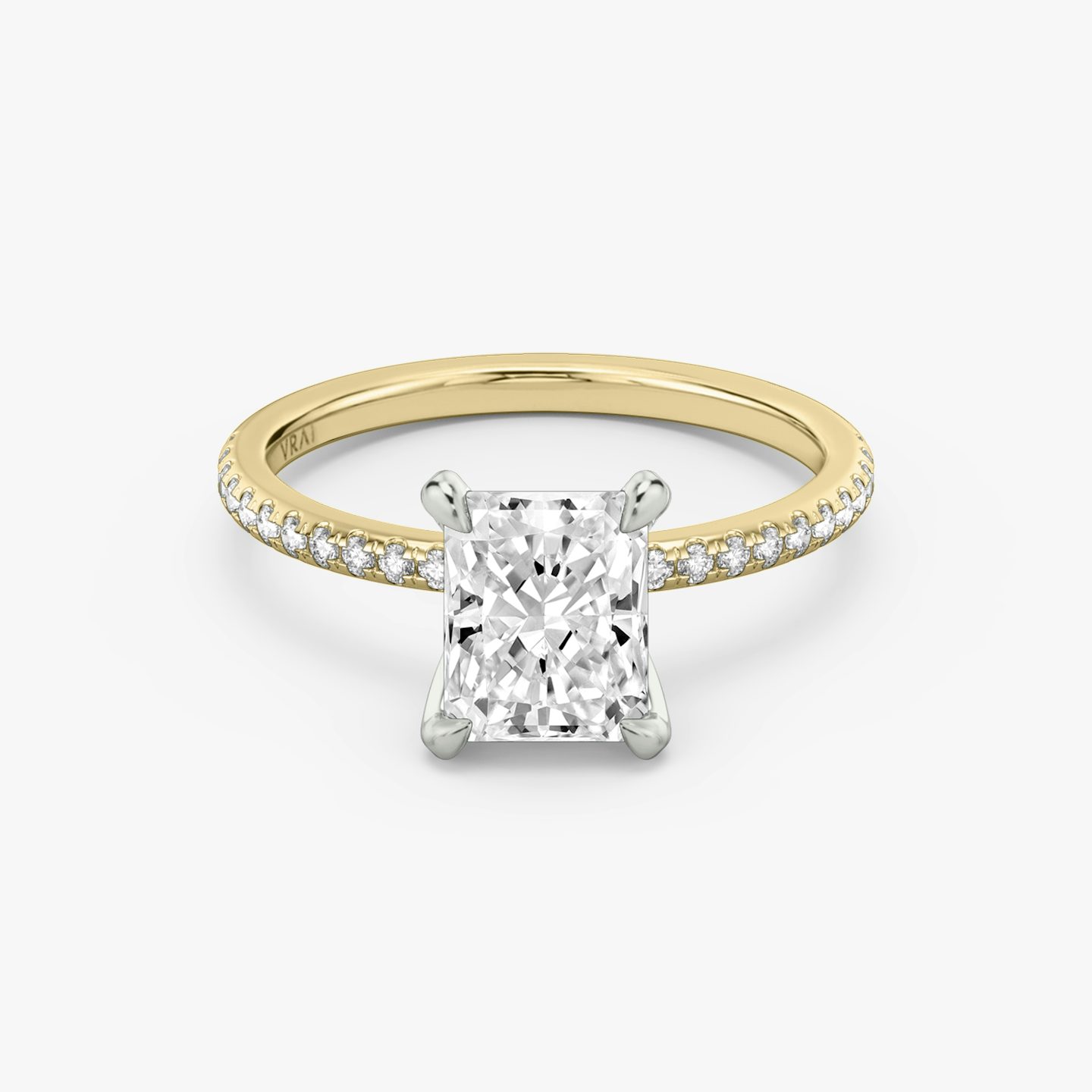 The Classic | Radiant | 18k | Yellow Gold and Platinum | bandAccent: Pavé | bandWidth: standard | diamondOrientation: vertical | caratWeight: other