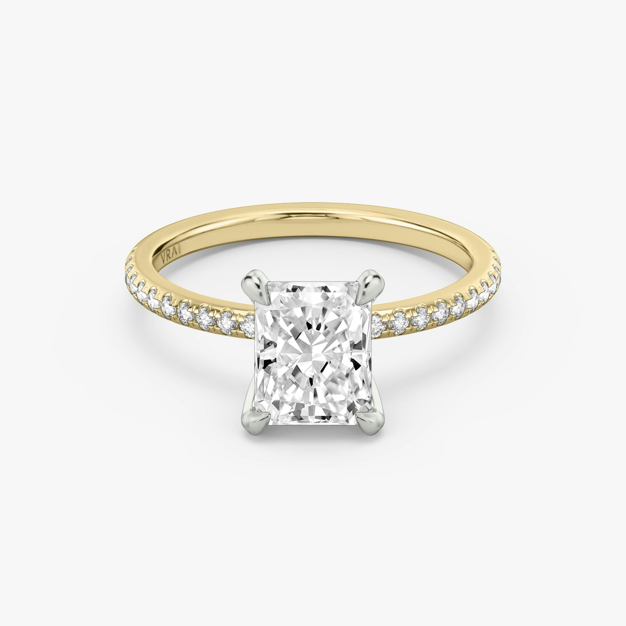The Classic | Radiant | 18k | Yellow Gold and Platinum | bandAccent: Pavé | bandWidth: standard | diamondOrientation: vertical | caratWeight: other