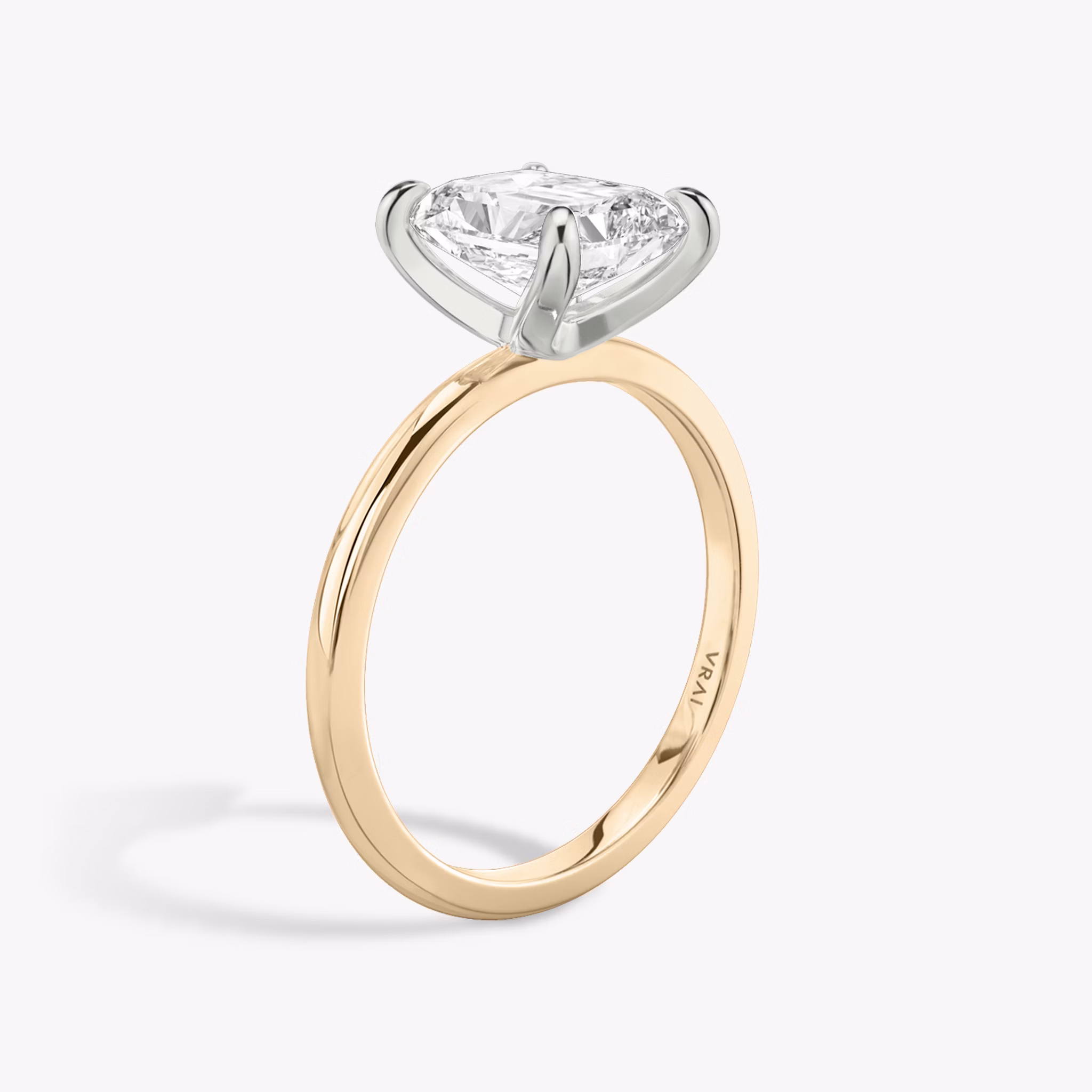 The Classic | Radiant | 14k | Rose Gold and Platinum | bandAccent: Plain | bandWidth: standard | diamondOrientation: vertical | caratWeight: other