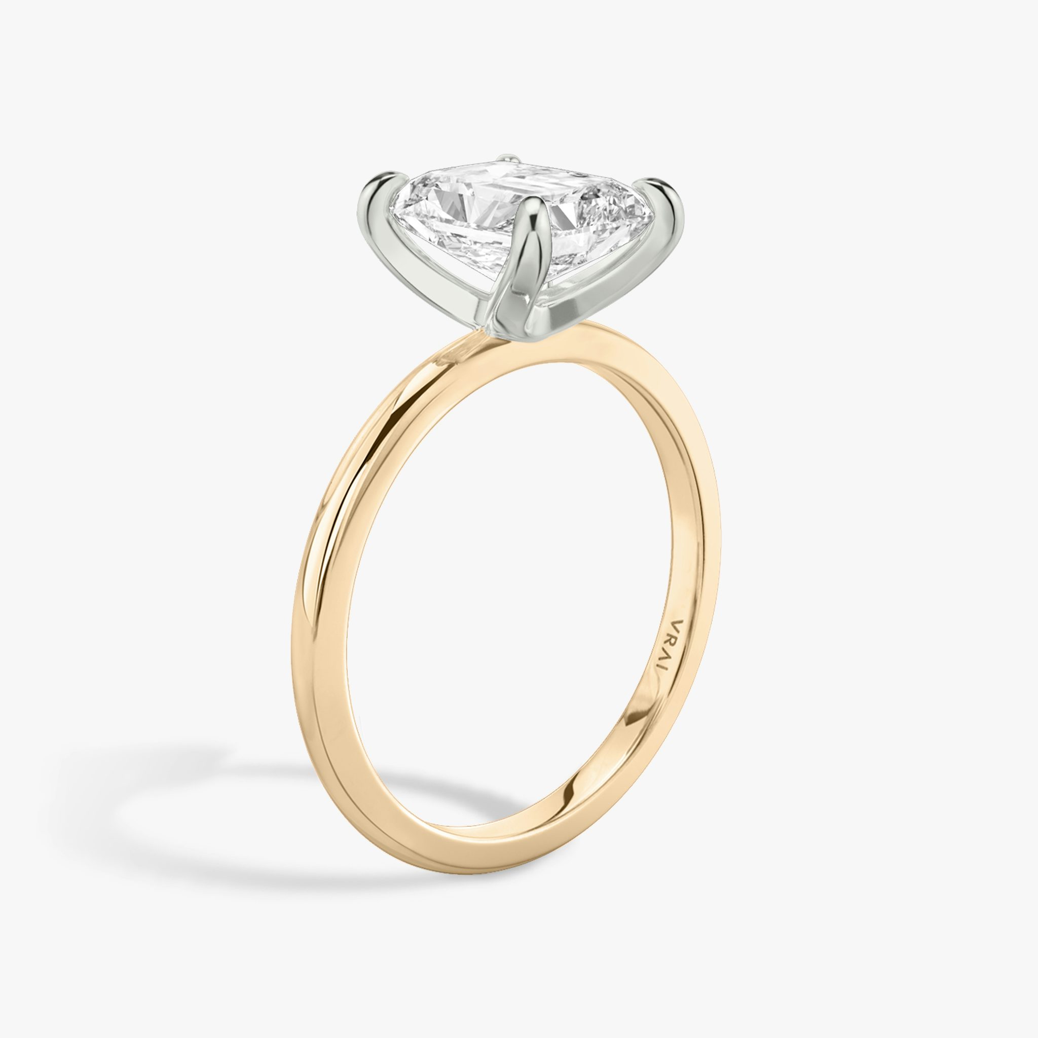 The Classic | Radiant | 14k | Rose Gold and Platinum | bandAccent: Plain | bandWidth: standard | diamondOrientation: vertical | caratWeight: other