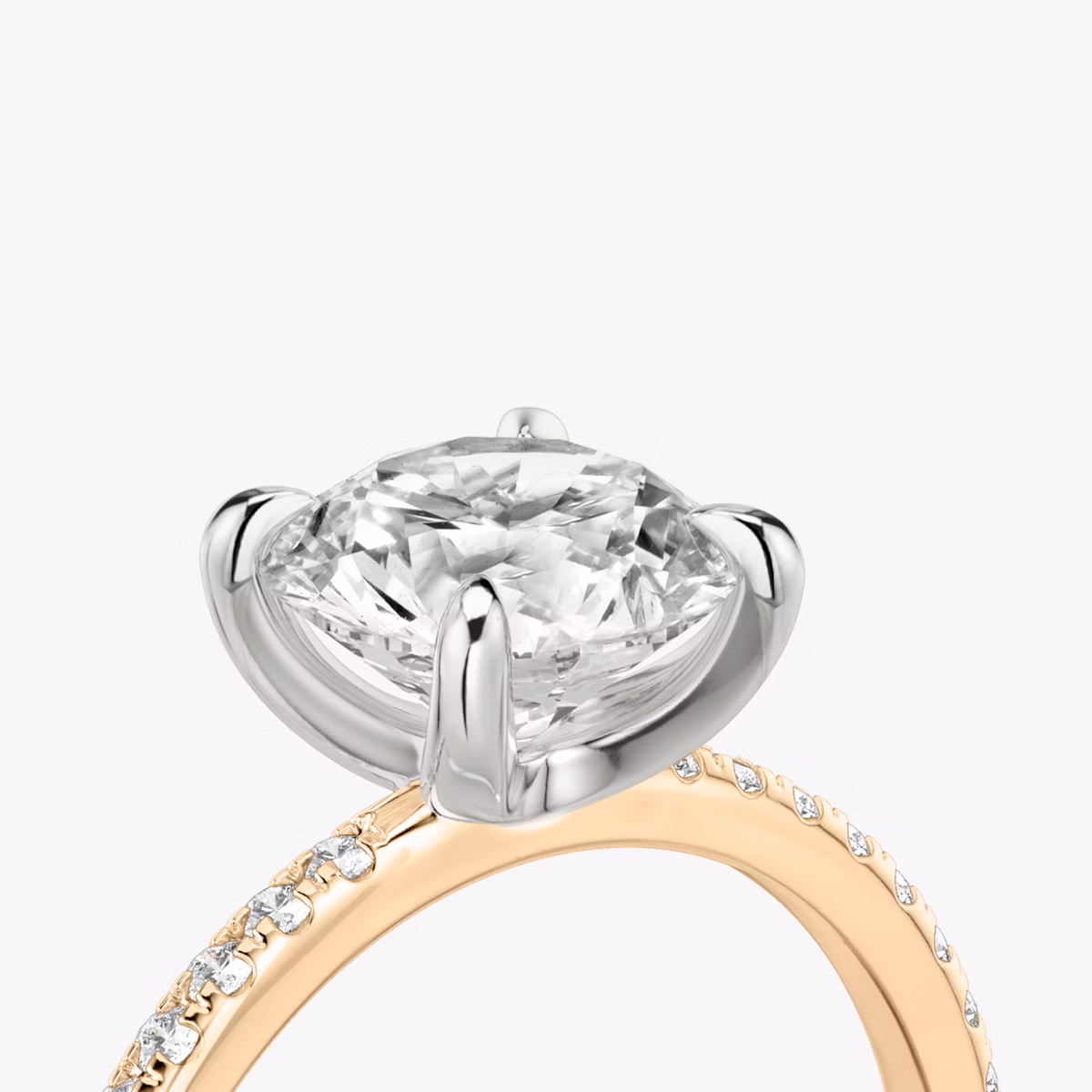 The Classic | Round Brilliant | 14k | Rose Gold and Platinum | bandAccent: Pavé | bandWidth: standard | caratWeight: 1.0ct | diamondOrientation: vertical