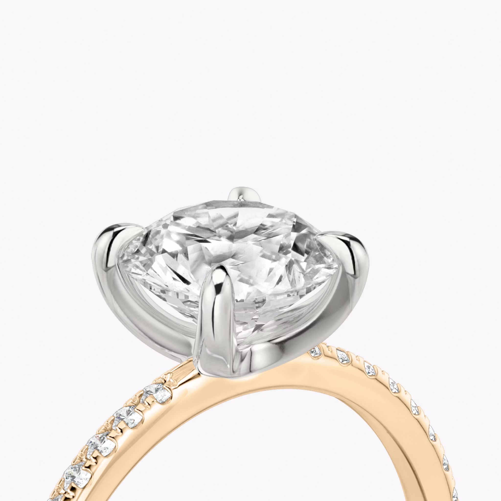 The Classic | Round Brilliant | 14k | Rose Gold and Platinum | bandAccent: Pavé | bandWidth: standard | caratWeight: other | diamondOrientation: vertical