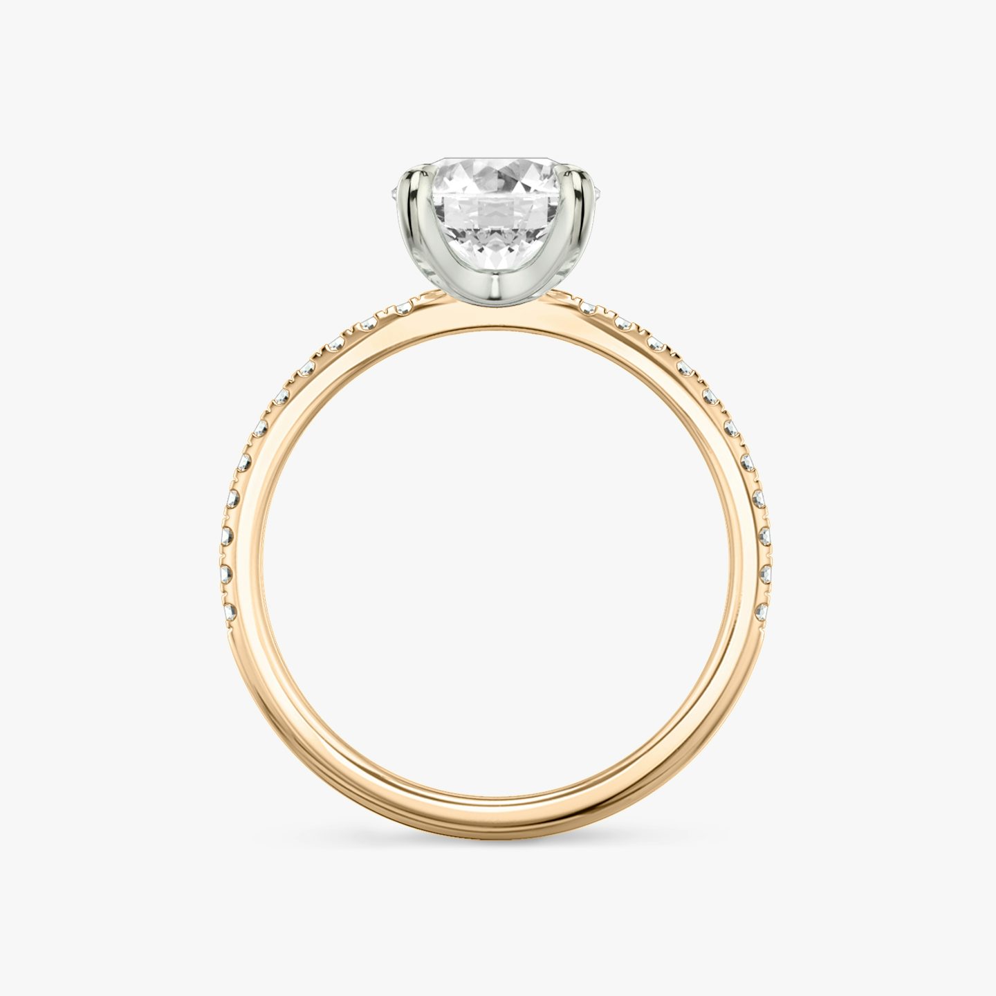 The Classic | Round Brilliant | 14k | Rose Gold and Platinum | bandAccent: Pavé | bandWidth: standard | caratWeight: 1.0ct | diamondOrientation: vertical
