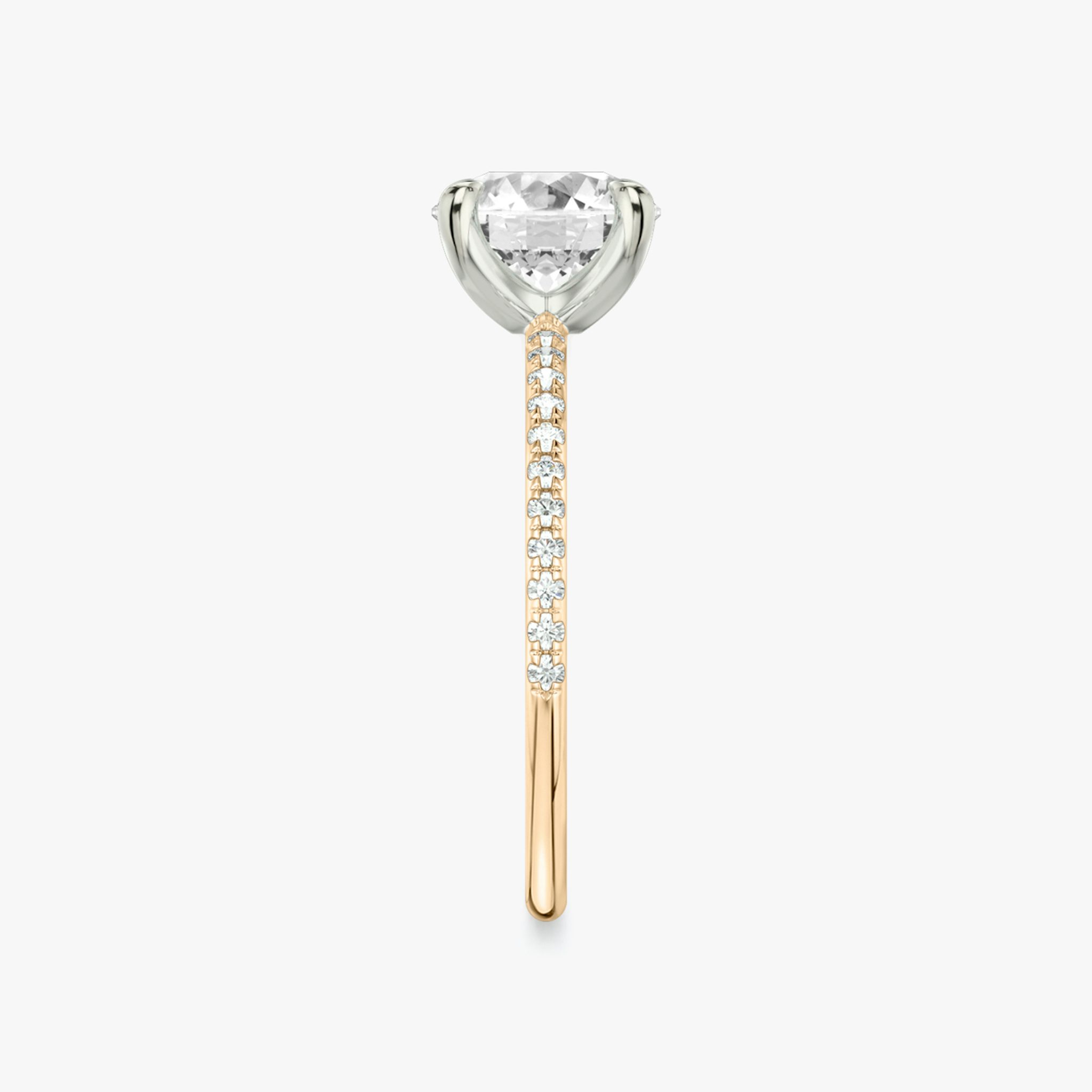 The Classic | Round Brilliant | 14k | Rose Gold and Platinum | bandAccent: Pavé | bandWidth: standard | caratWeight: other | diamondOrientation: vertical