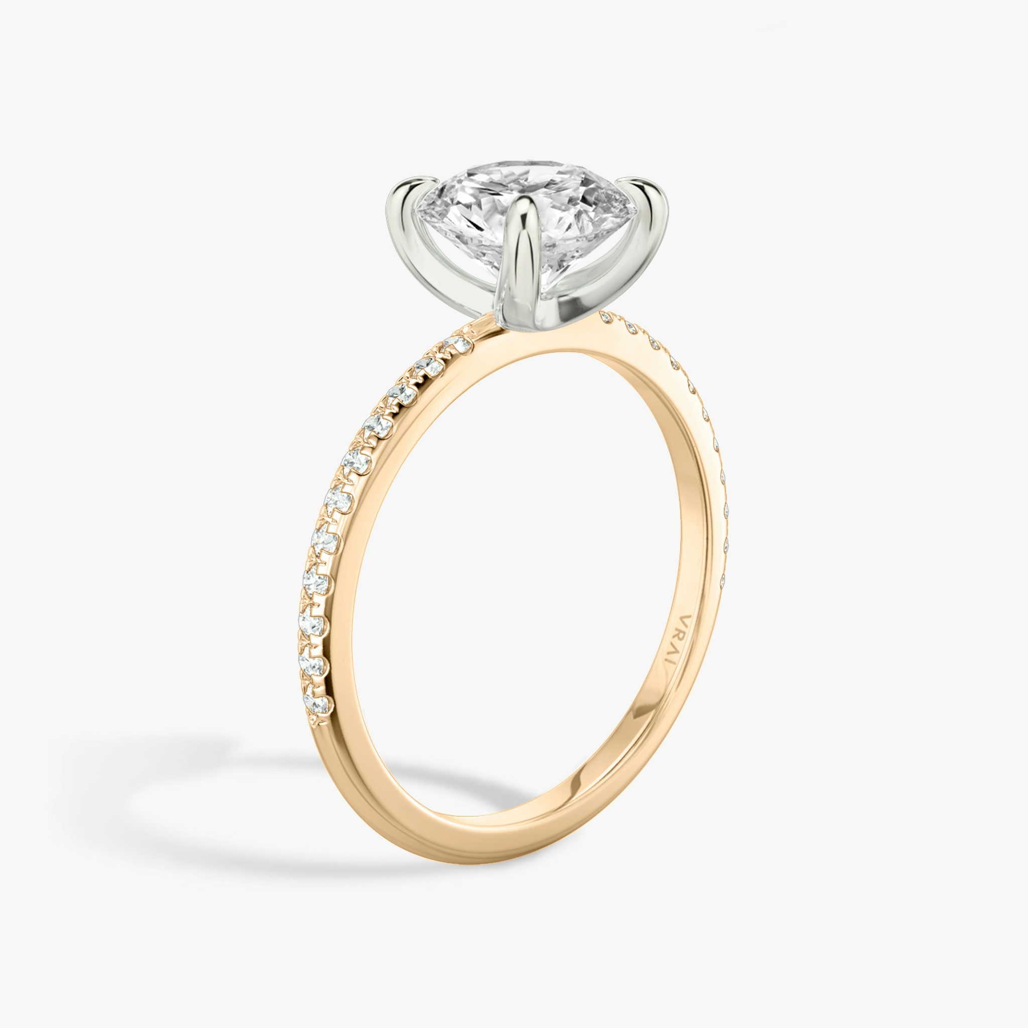 The Classic | Round Brilliant | 14k | Rose Gold and Platinum | bandAccent: Pavé | bandWidth: standard | caratWeight: other | diamondOrientation: vertical