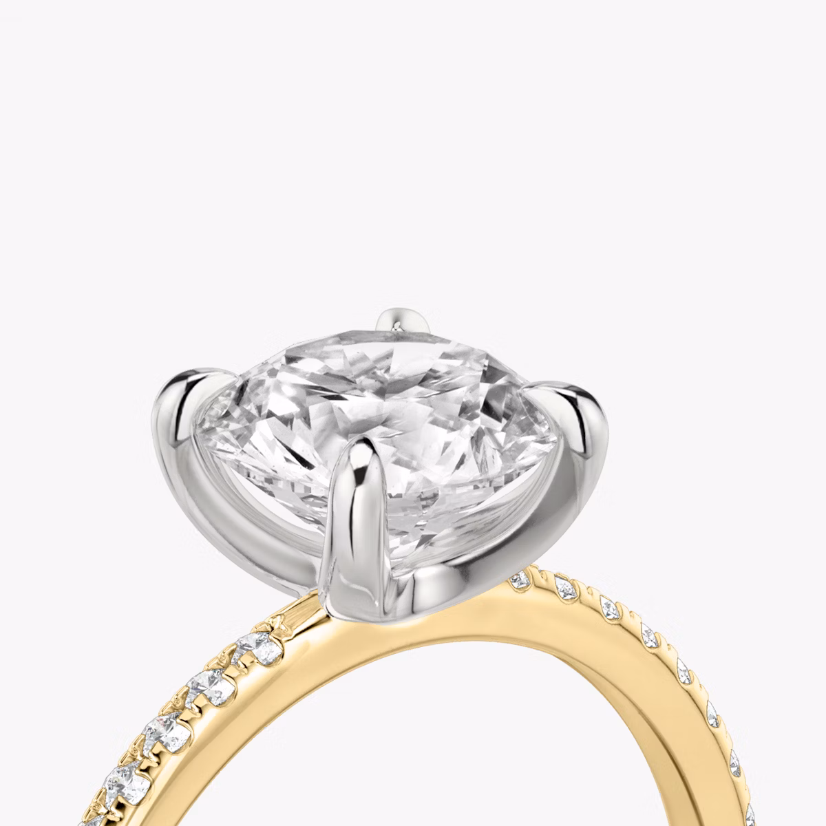 The Classic | Round Brilliant | 18k | Yellow Gold and Platinum | bandAccent: Pavé | bandWidth: standard | caratWeight: 1.5ct | diamondOrientation: vertical