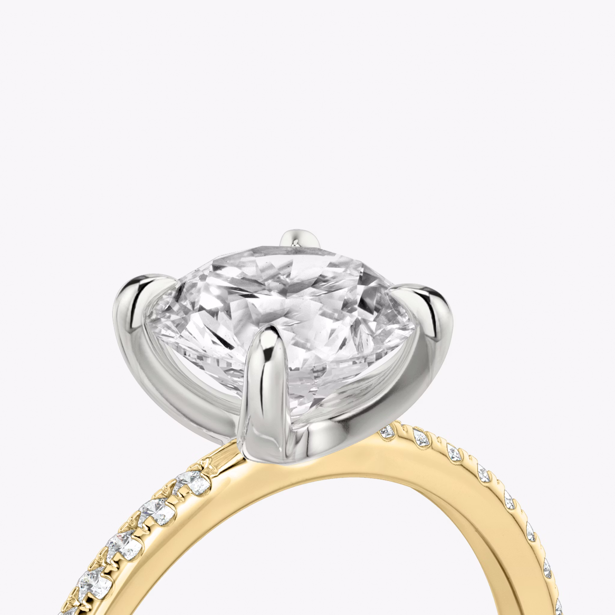 The Classic | Round Brilliant | 18k | Yellow Gold and Platinum | bandAccent: Pavé | bandWidth: standard | caratWeight: other | diamondOrientation: vertical