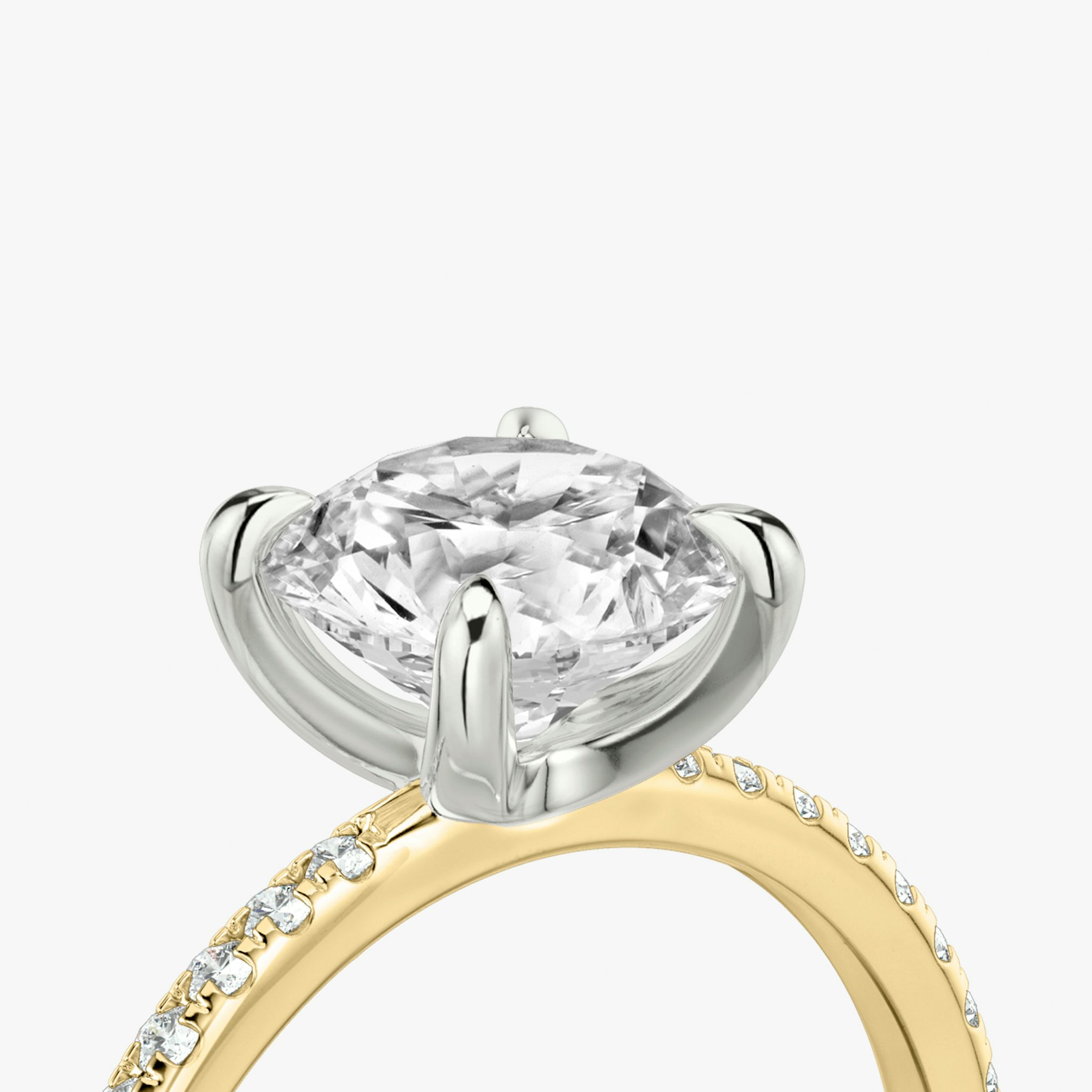 The Classic | Round Brilliant | 18k | Yellow Gold and Platinum | bandAccent: Pavé | bandWidth: standard | caratWeight: other | diamondOrientation: vertical