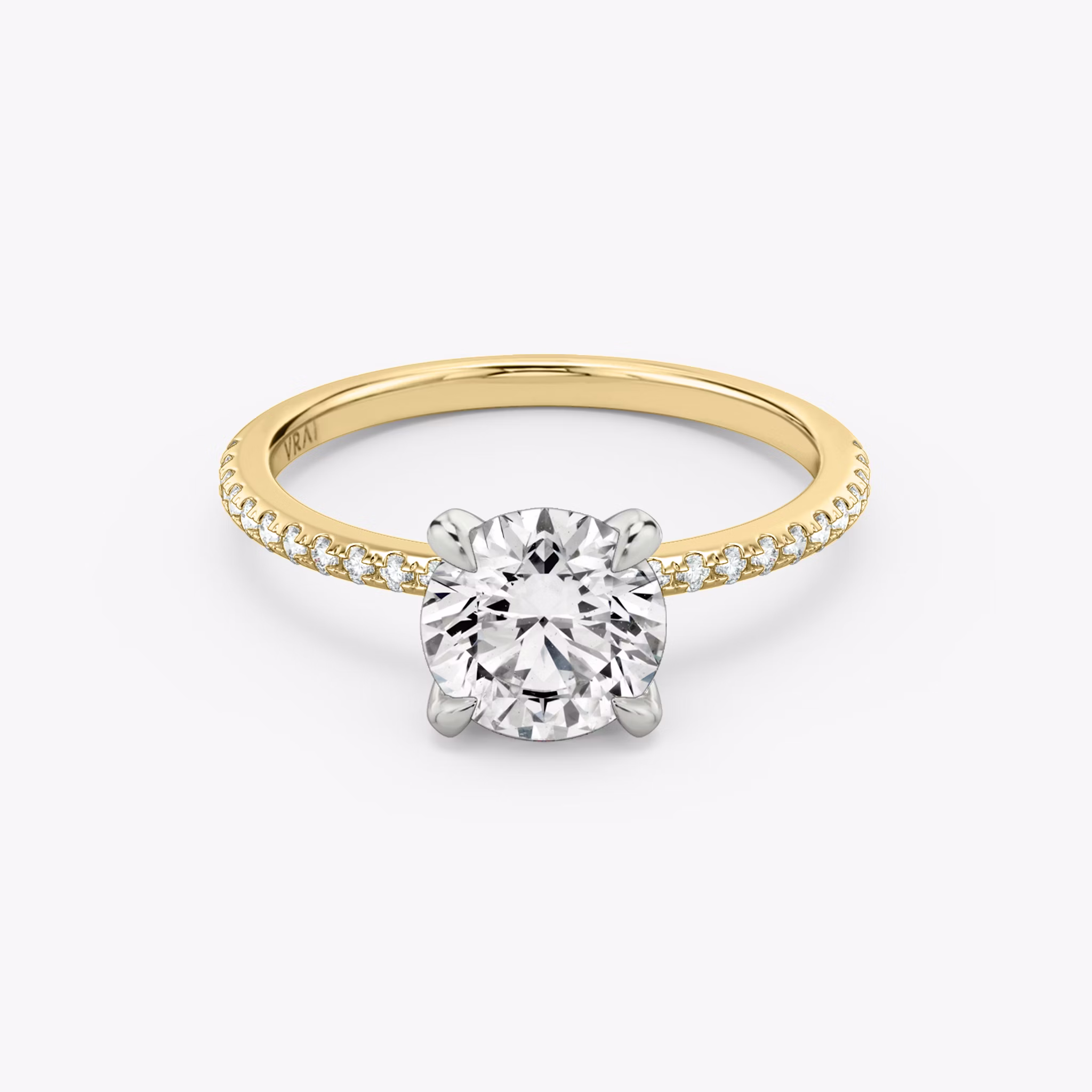 The Classic | Round Brilliant | 18k | Yellow Gold and Platinum | bandAccent: Pavé | bandWidth: standard | caratWeight: other | diamondOrientation: vertical