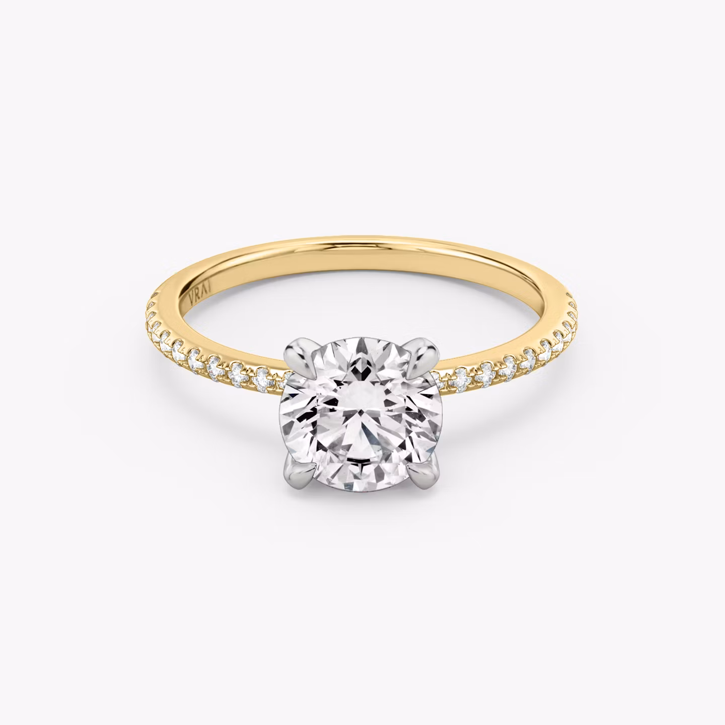 The Classic | Round Brilliant | 18k | Yellow Gold and Platinum | bandAccent: Pavé | bandWidth: standard | caratWeight: 1.0ct | diamondOrientation: vertical