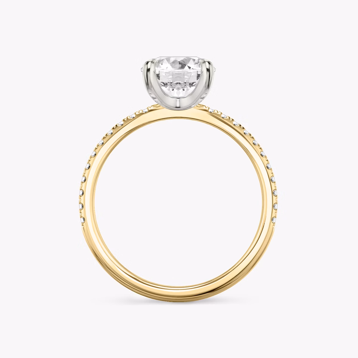 The Classic | Round Brilliant | 18k | Yellow Gold and Platinum | bandAccent: Pavé | bandWidth: standard | caratWeight: 1.5ct | diamondOrientation: vertical