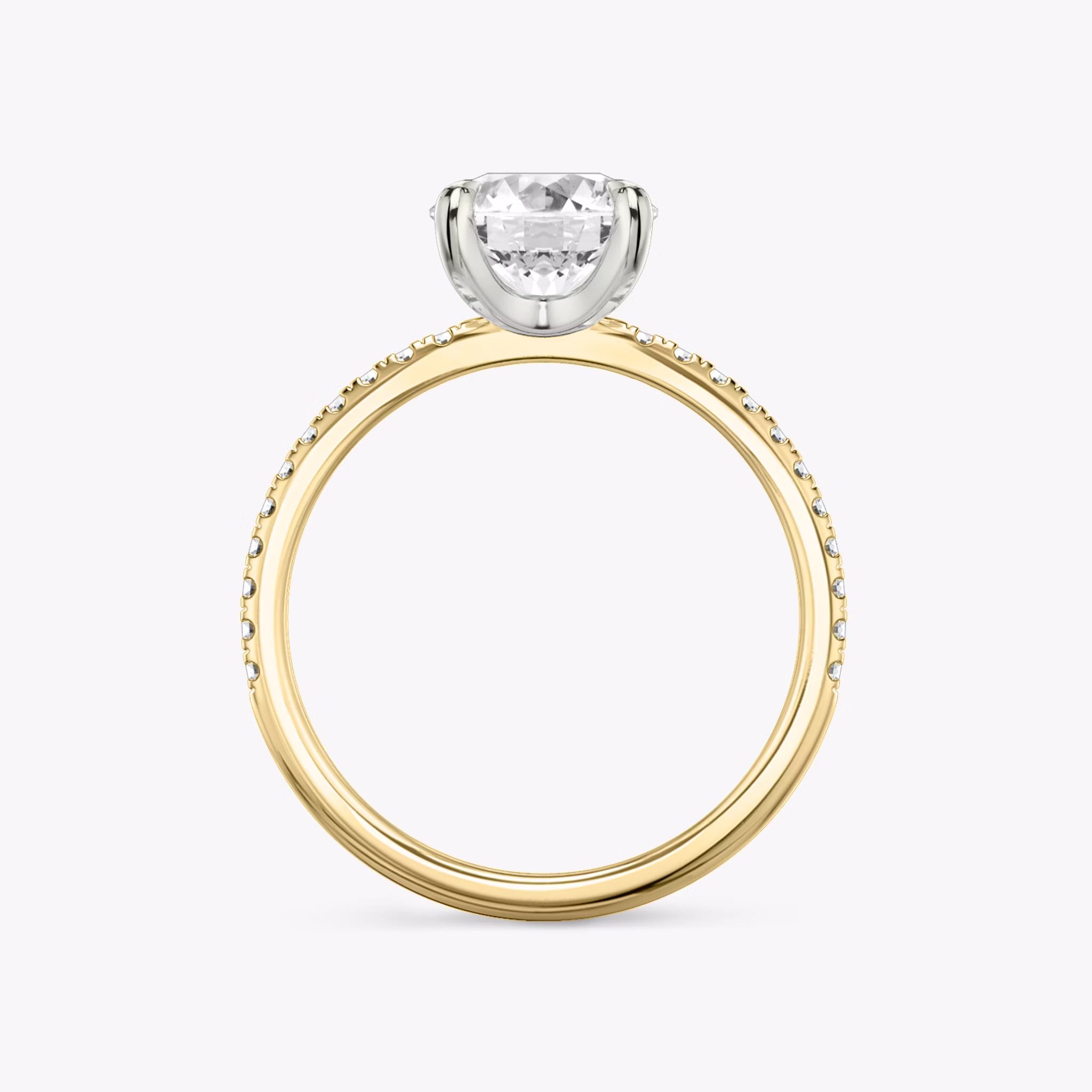 The Classic | Round Brilliant | 18k | Yellow Gold and Platinum | bandAccent: Pavé | bandWidth: standard | caratWeight: other | diamondOrientation: vertical