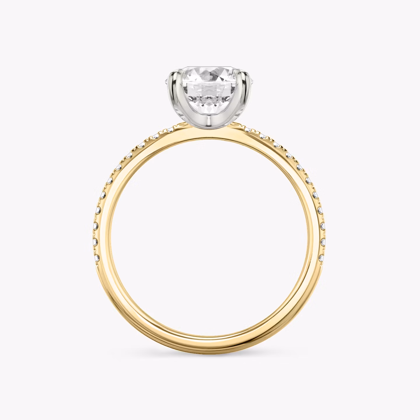 The Classic | Round Brilliant | 18k | Yellow Gold and Platinum | bandAccent: Pavé | bandWidth: standard | caratWeight: 1.0ct | diamondOrientation: vertical