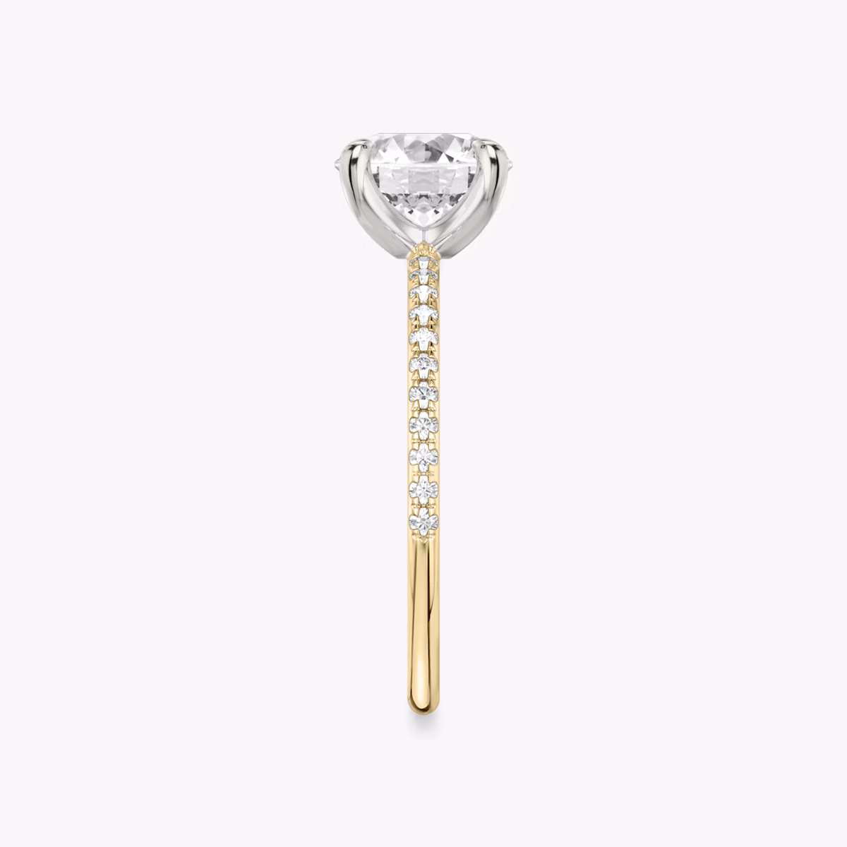 The Classic | Round Brilliant | 18k | Yellow Gold and Platinum | bandAccent: Pavé | bandWidth: standard | caratWeight: 1.5ct | diamondOrientation: vertical