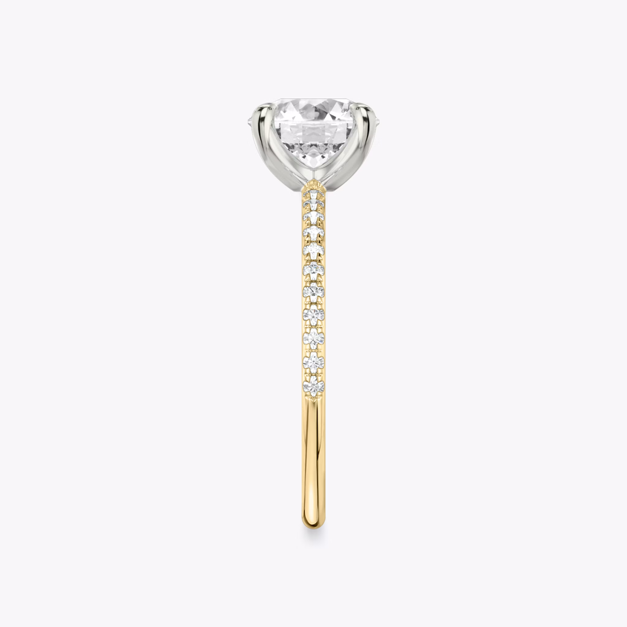 The Classic | Round Brilliant | 18k | Yellow Gold and Platinum | bandAccent: Pavé | bandWidth: standard | caratWeight: other | diamondOrientation: vertical